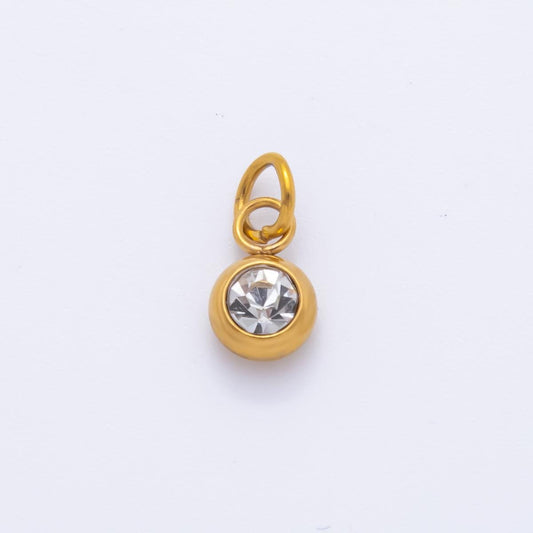 Mini PVD Gold Stainless Steel Tiny Round Crystal Bezel Cut Charm Minimalist Jewelry Making Supply | AH-900