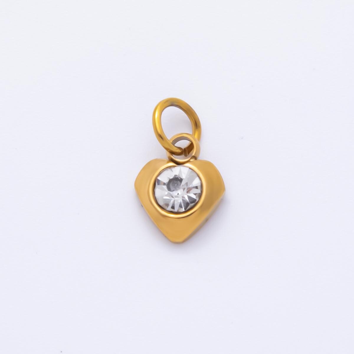 Mini PVD Gold Stainless Steel Tiny Heart Crystal Bezel Cut Charm Minimalist Jewelry Making Supply | AH-901
