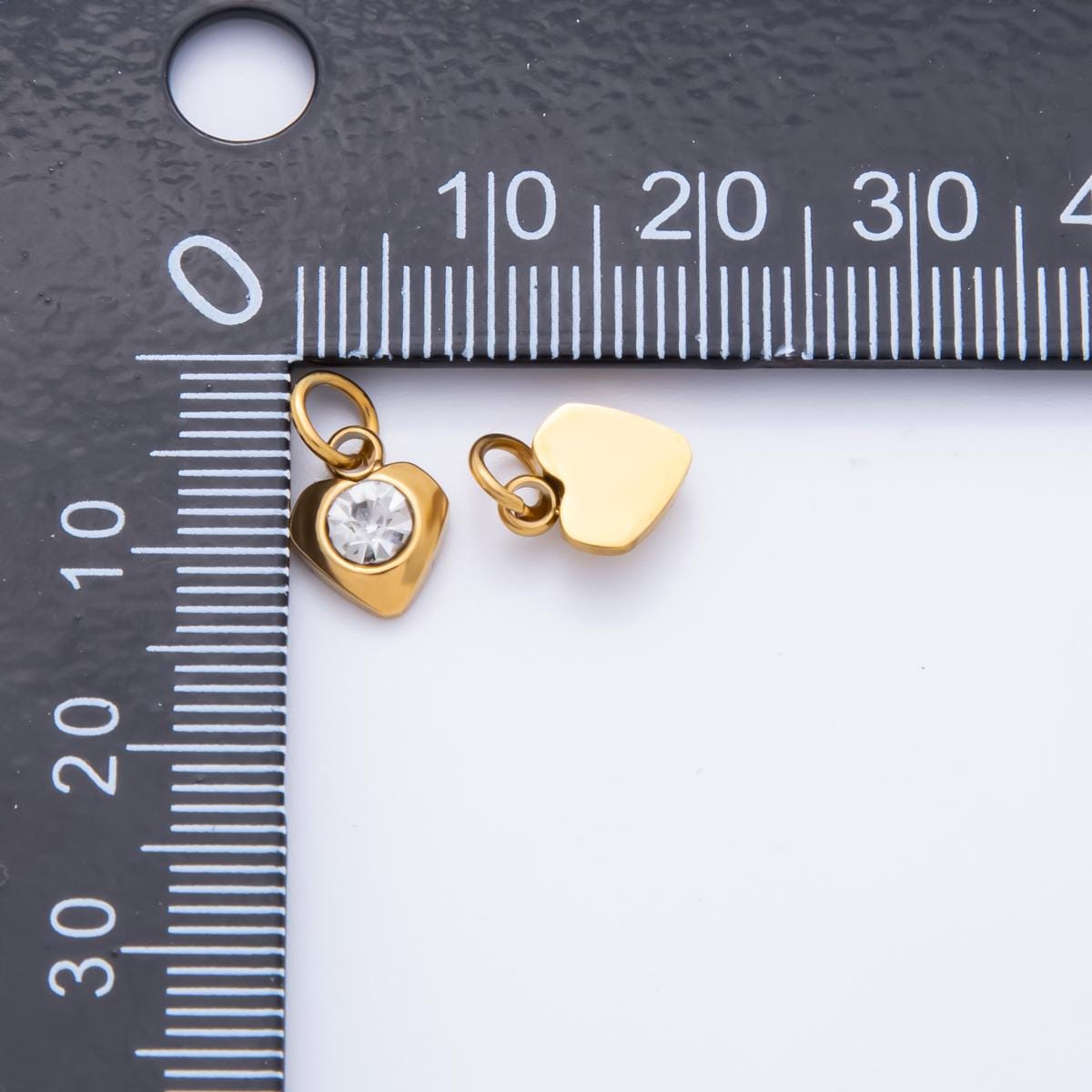 Mini PVD Gold Stainless Steel Tiny Heart Crystal Bezel Cut Charm Minimalist Jewelry Making Supply | AH-901