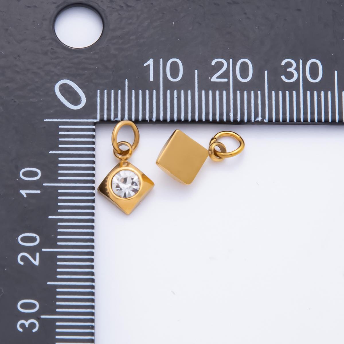 Mini PVD Gold Stainless Steel Tiny Rhombus Crystal Bezel Cut Charm Minimalist Add on Jewelry Making Supply | AH-902