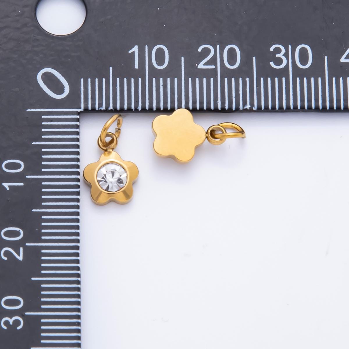 Mini PVD Gold Stainless Steel Tiny Daisy Crystal Bezel Cut Charm Minimalist Flower Add on Jewelry Making Supply | AH-903