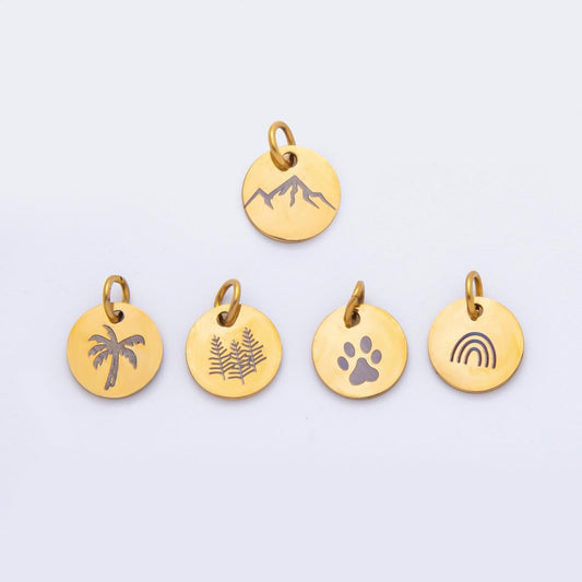 Mini Gold Stainless Steel Coin Pendant Engrave Laser Jewelry Making Supply 13mm Round Charm AH-904