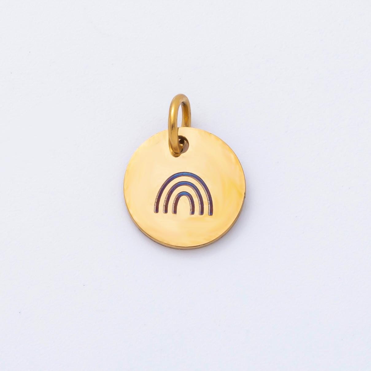 Mini Gold Stainless Steel Coin Pendant Engrave Laser Jewelry Making Supply 13mm Round Charm AH-904