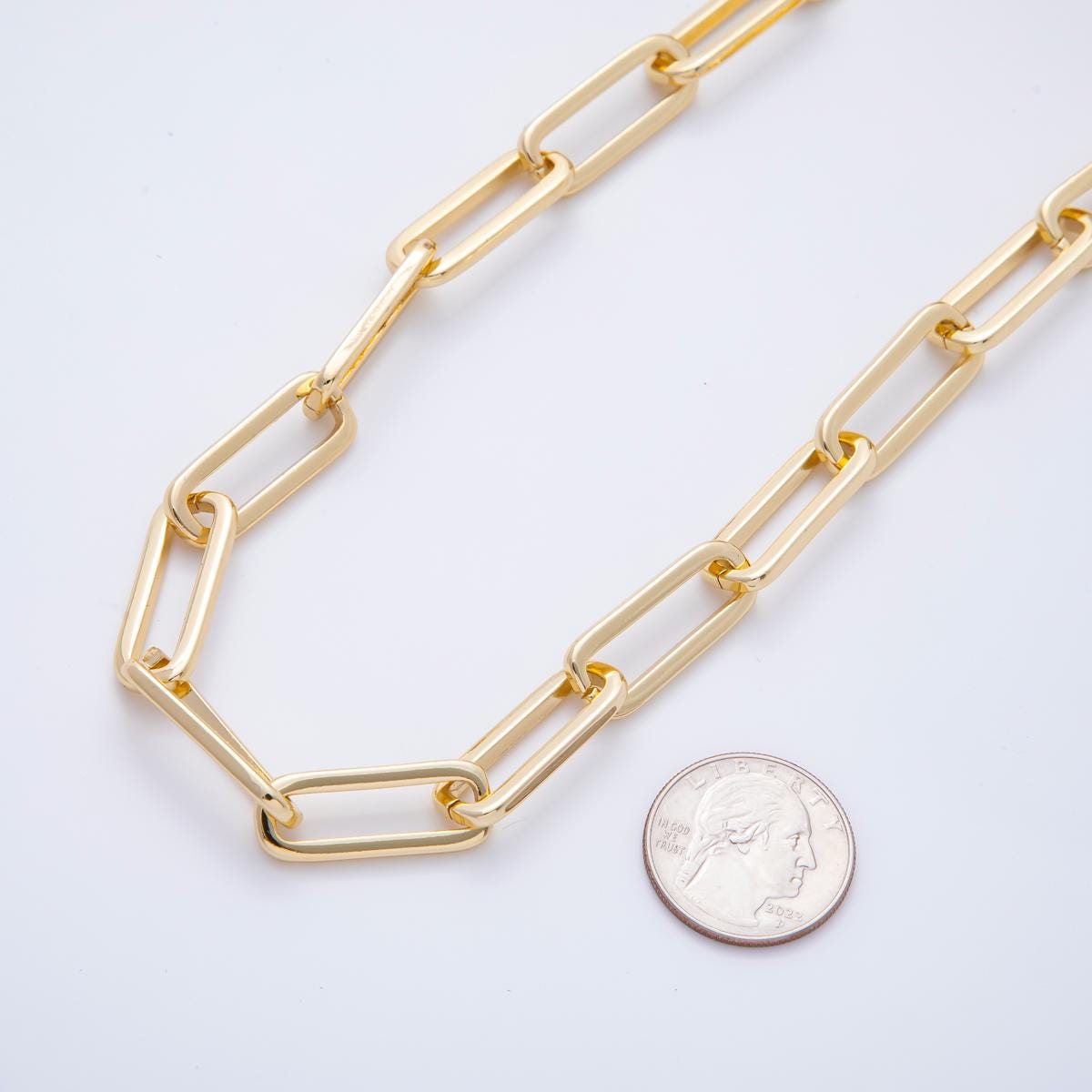Paper Clip Gold Elongated Chain Thick Link Chain by the Yard Wholesale Chain Jewelry Supplies ROLL-1690