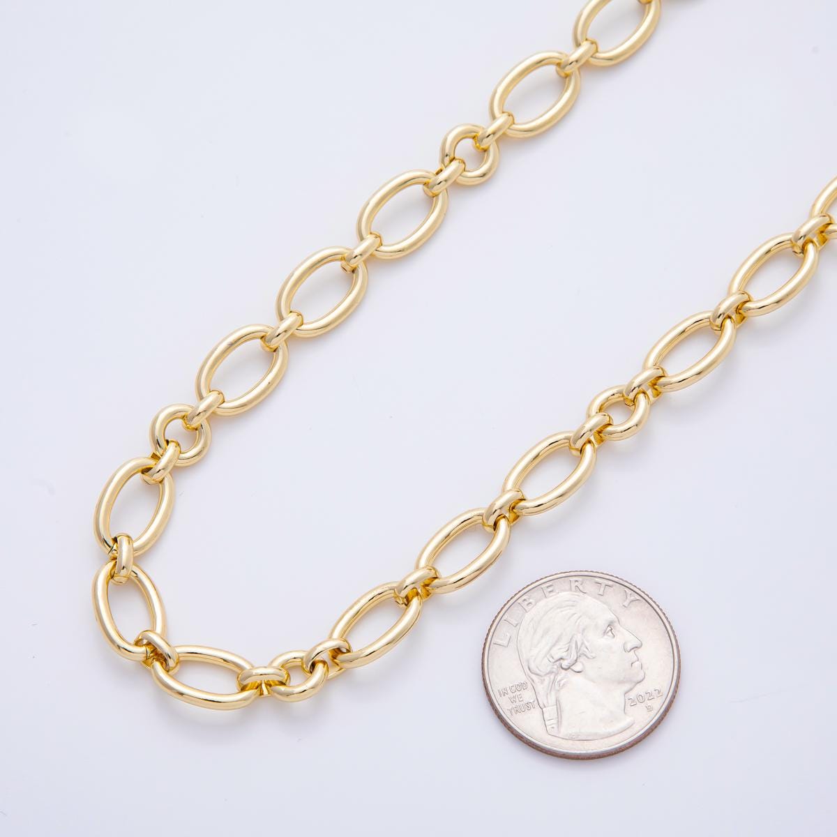 Gold Oval Stadium Cable Paperclip Chain by Yard, Link Cable Rolo Elongate Chain Wholesale bulk Roll Chain for Jewelry Making ROLL-1693