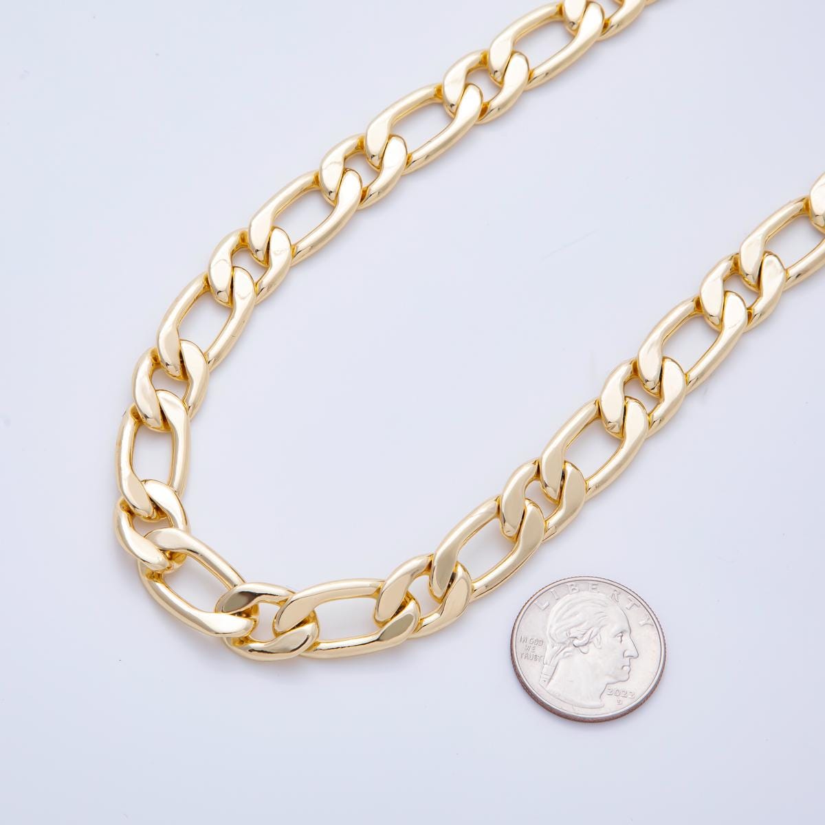 Chunky figaro 16k gold Filled chain by yard, link cable link elongate chain, wholesale bulk roll chain diy craft 12mm Rolll-1694