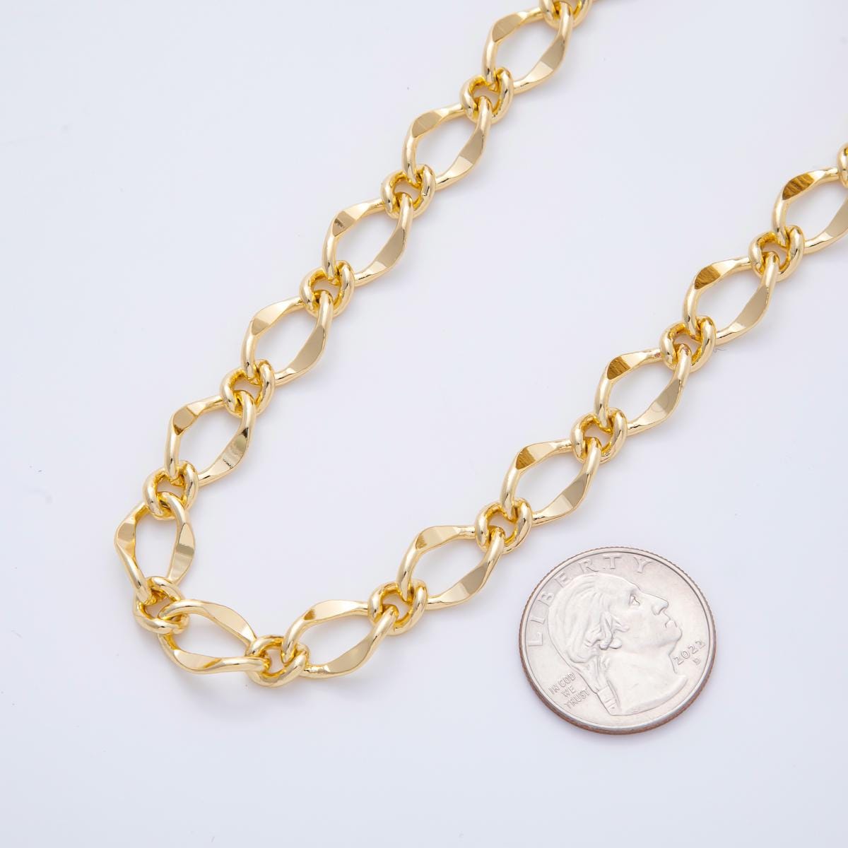 Gold Twist Chain By Yard Chunky Singapore Style Jewelry Chain by the Roll, Shiny Twisted Link Chain for DIY Necklace, Bracelet ROLL-1695