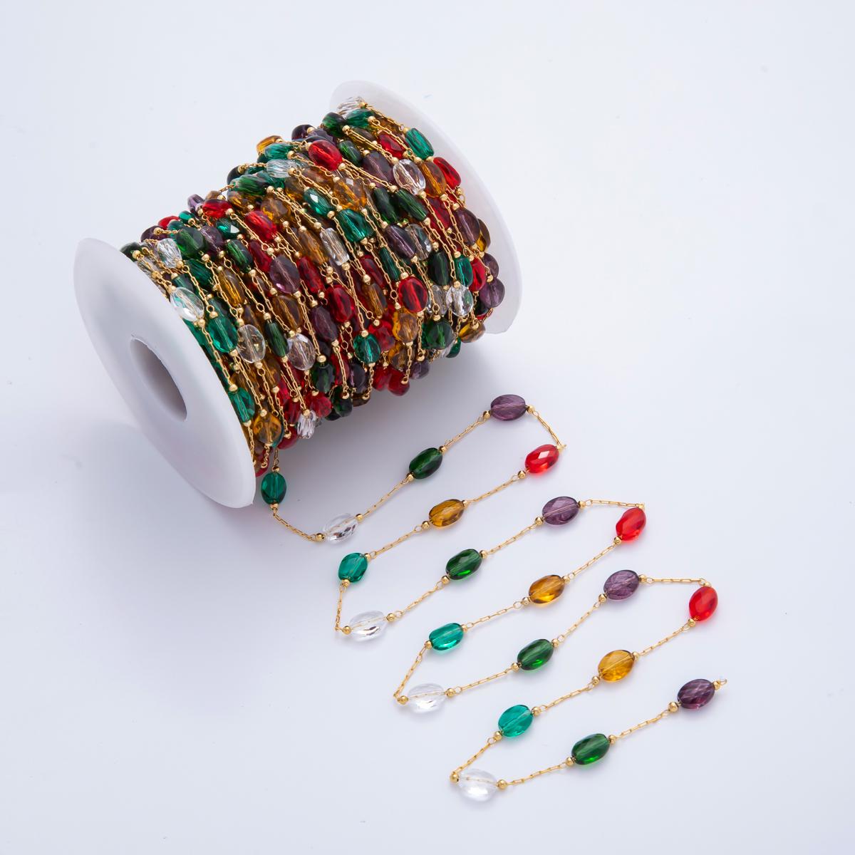Dainty Gold Filled Colorful glass Bead chain satellite cable chain gold rainbow multi color chain bulk chain by yard | roll-1701