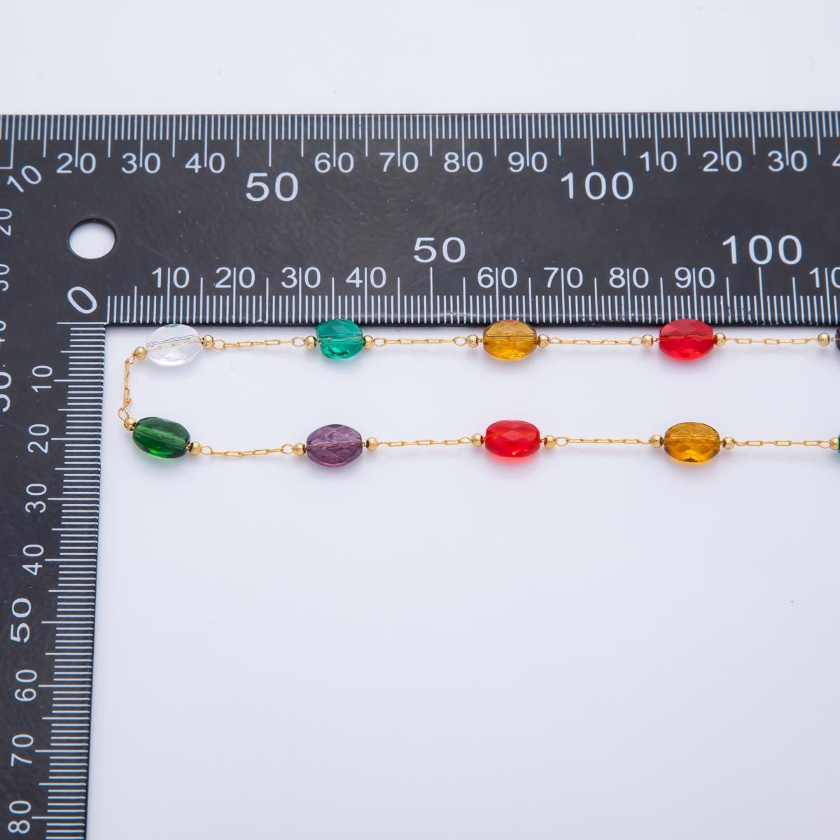 Dainty Gold Filled Colorful glass Bead chain satellite cable chain gold rainbow multi color chain bulk chain by yard | roll-1701
