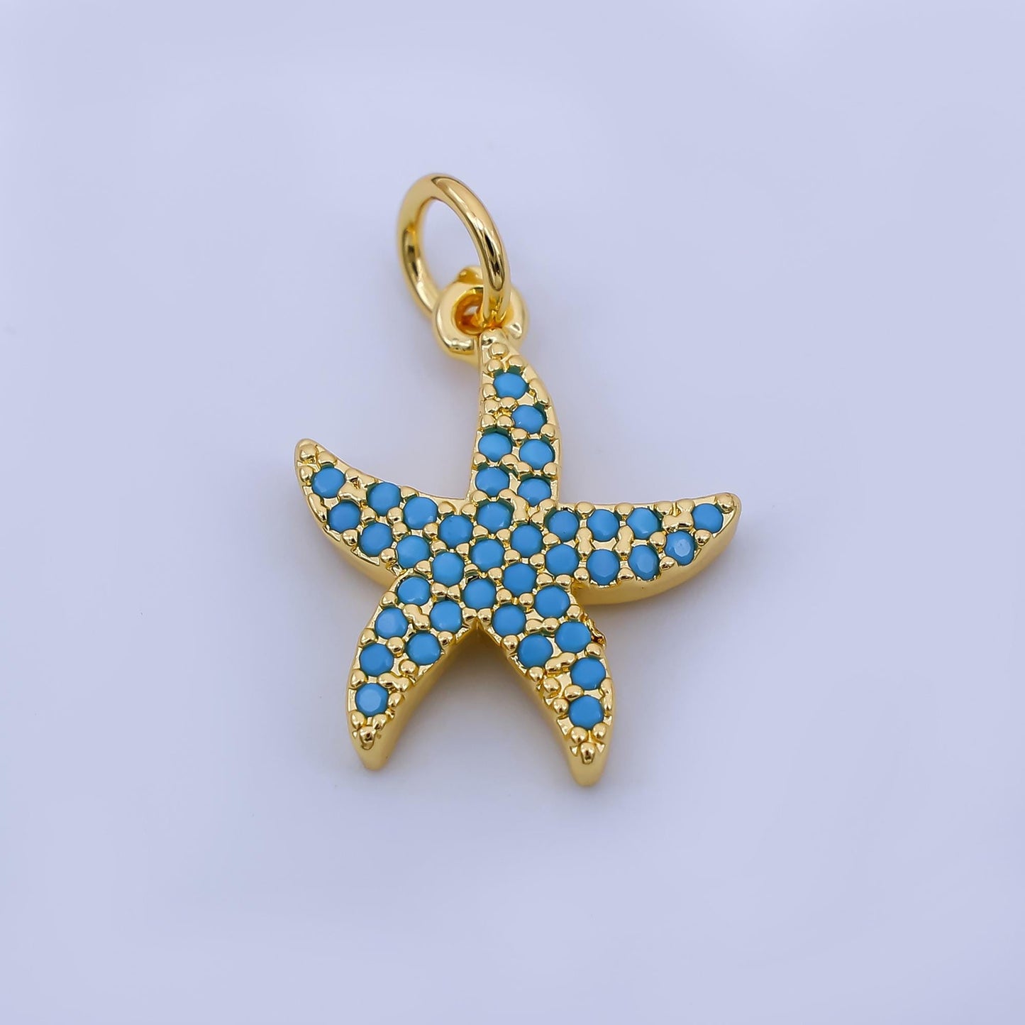Dainty Teal Star Fish Charms 24K Gold Filled CZ Starfish Pendant Sea Life Beach Charm Bracelet Necklace for DIY Jewelry Making Supply AJ-492