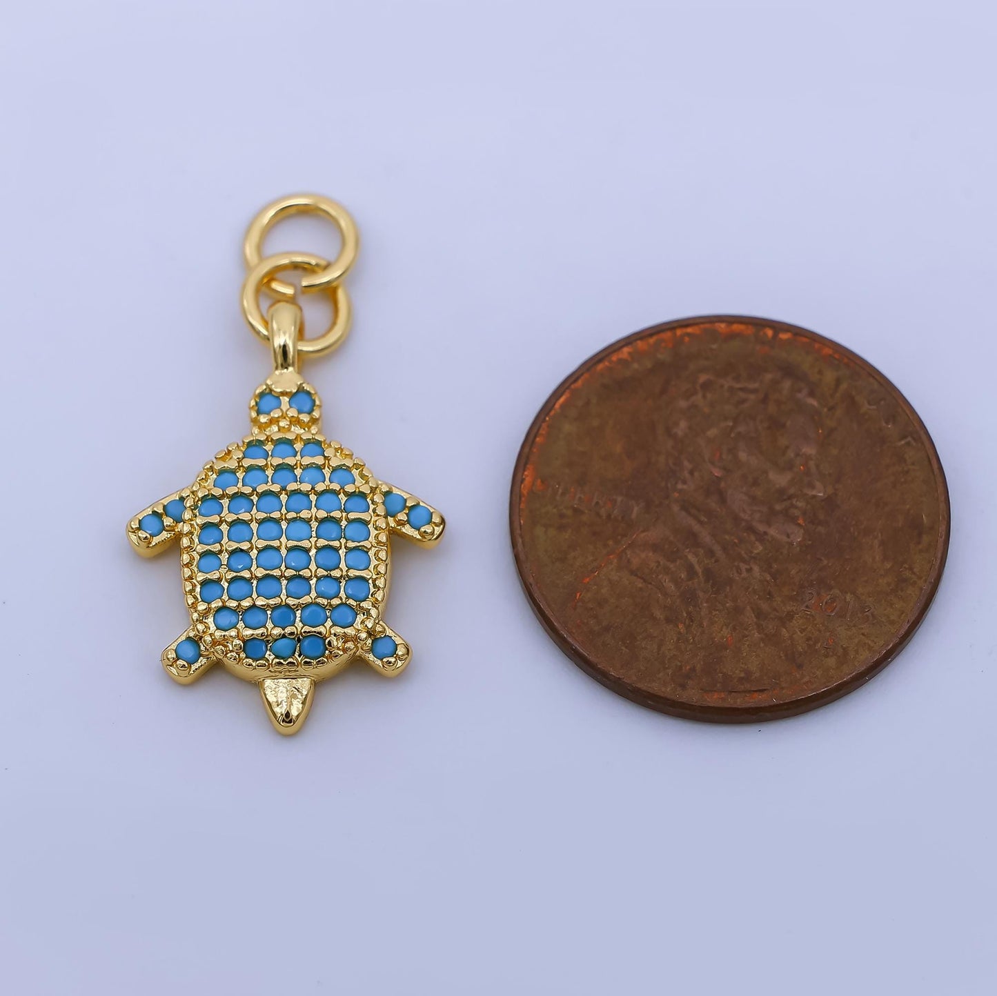 Dainty Teal Turtle Charms 24K Gold Filled CZ Tortoise Pendant Sea Life Beach Charm Bracelet Necklace for DIY Jewelry Making Supply AJ-504