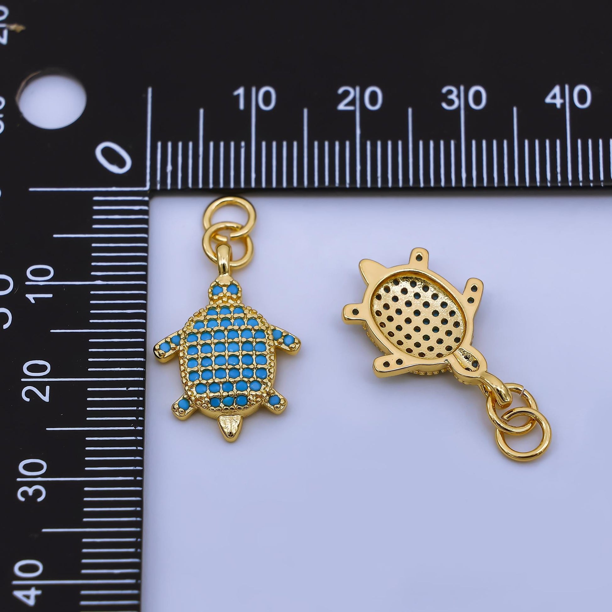 Dainty Teal Turtle Charms 24K Gold Filled CZ Tortoise Pendant Sea Life Beach Charm Bracelet Necklace for DIY Jewelry Making Supply AJ-504