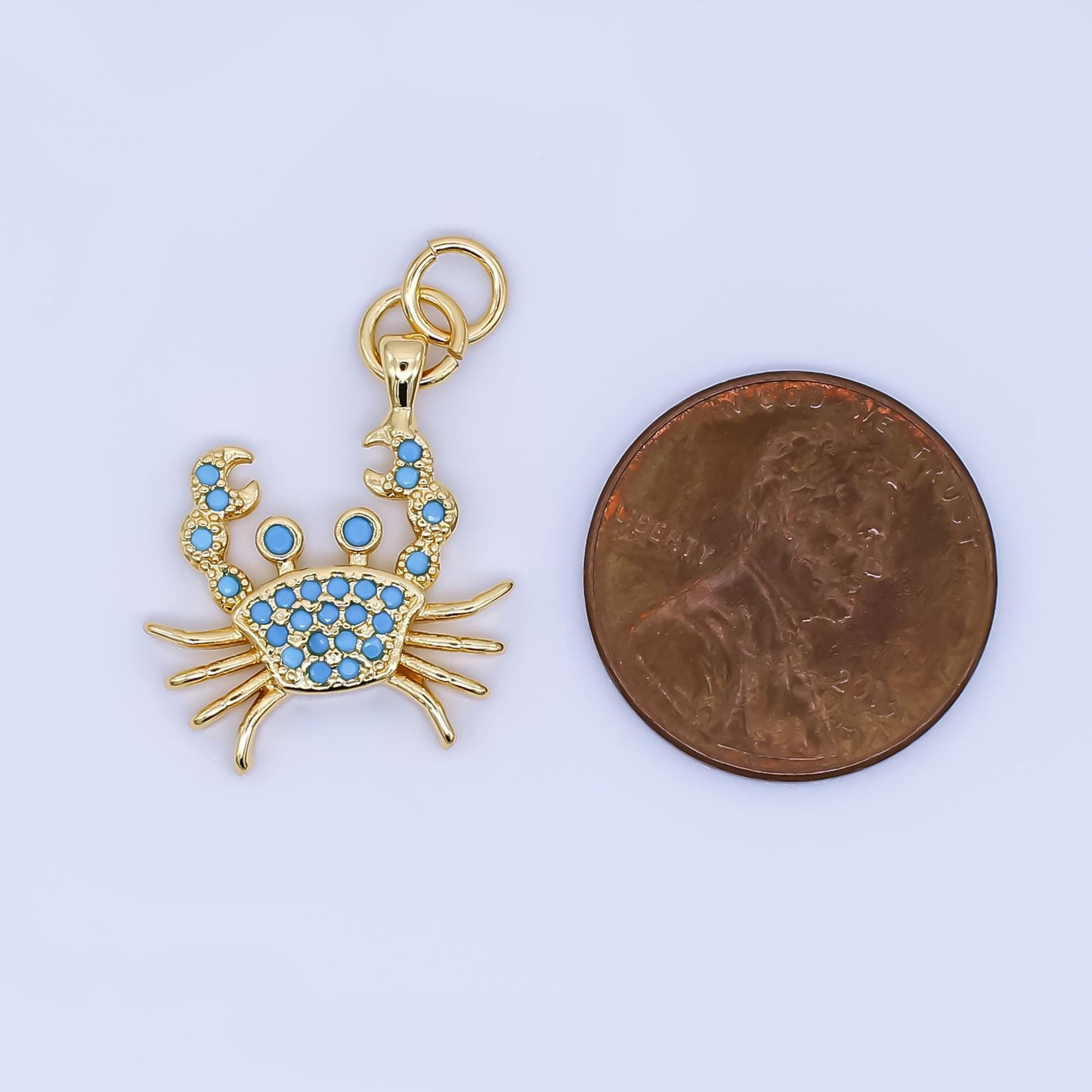 Dainty Teal Crab Charms 24K Gold Filled CZ Crabby Pendant Sea Life Beach Charm Bracelet Necklace for DIY Jewelry Making Supply AJ-505