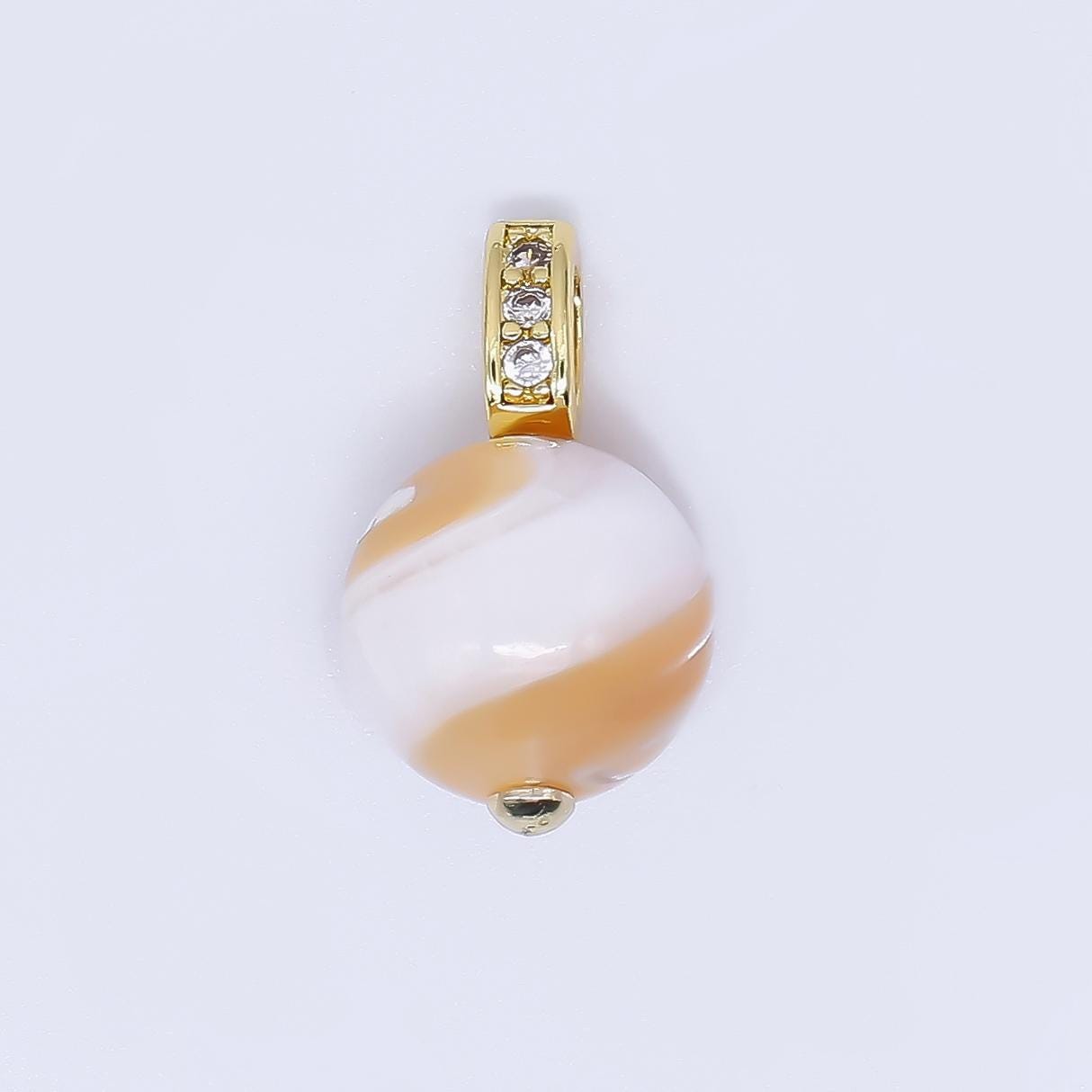 Mini Gold Filled Brown pearl charm 10 mm Round shape Shell Pearl charm CZ loop af-553