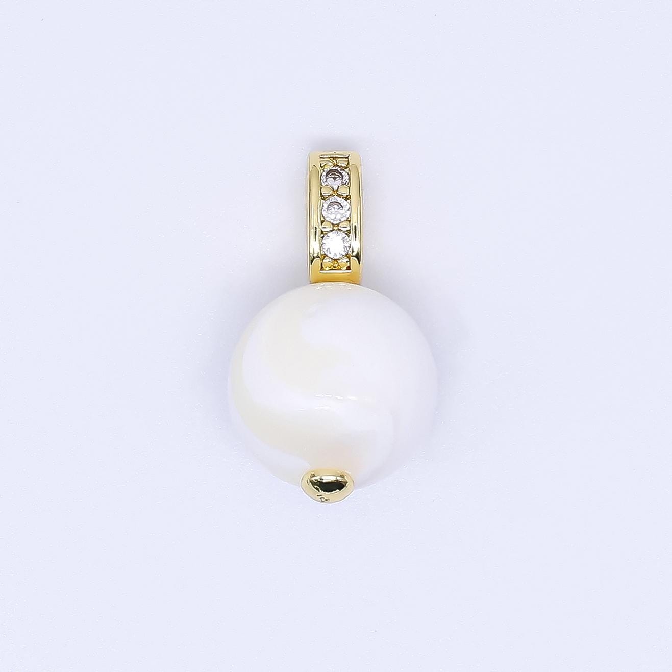 Mini Gold Filled Brown pearl charm 10 mm Round shape Shell Pearl charm CZ loop af-553