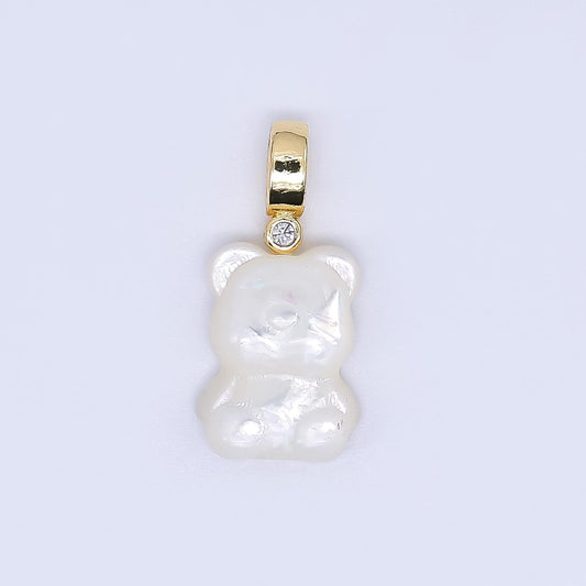 White 3d mini teddy bear pendant lead nickel free Pearl animal charm necklace bracelet jewelry making AF-558
