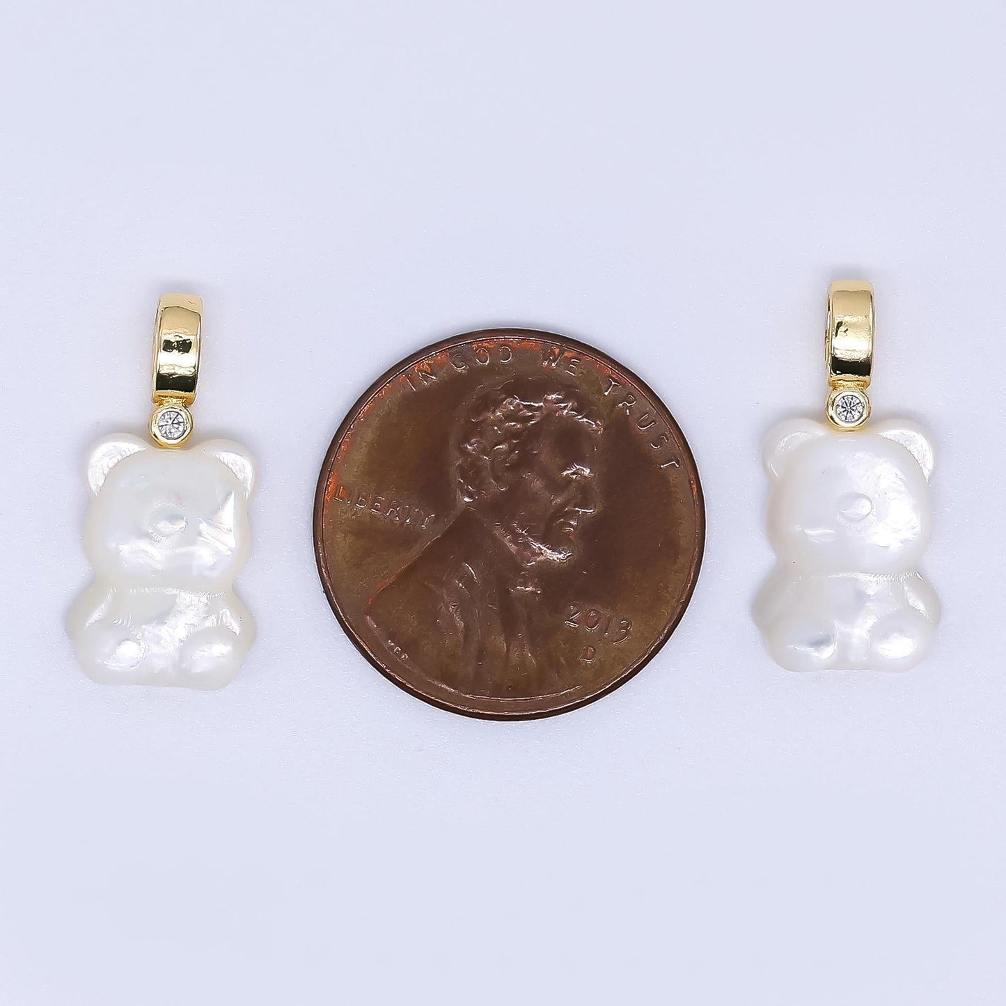 White 3d mini teddy bear pendant lead nickel free Pearl animal charm necklace bracelet jewelry making AF-558