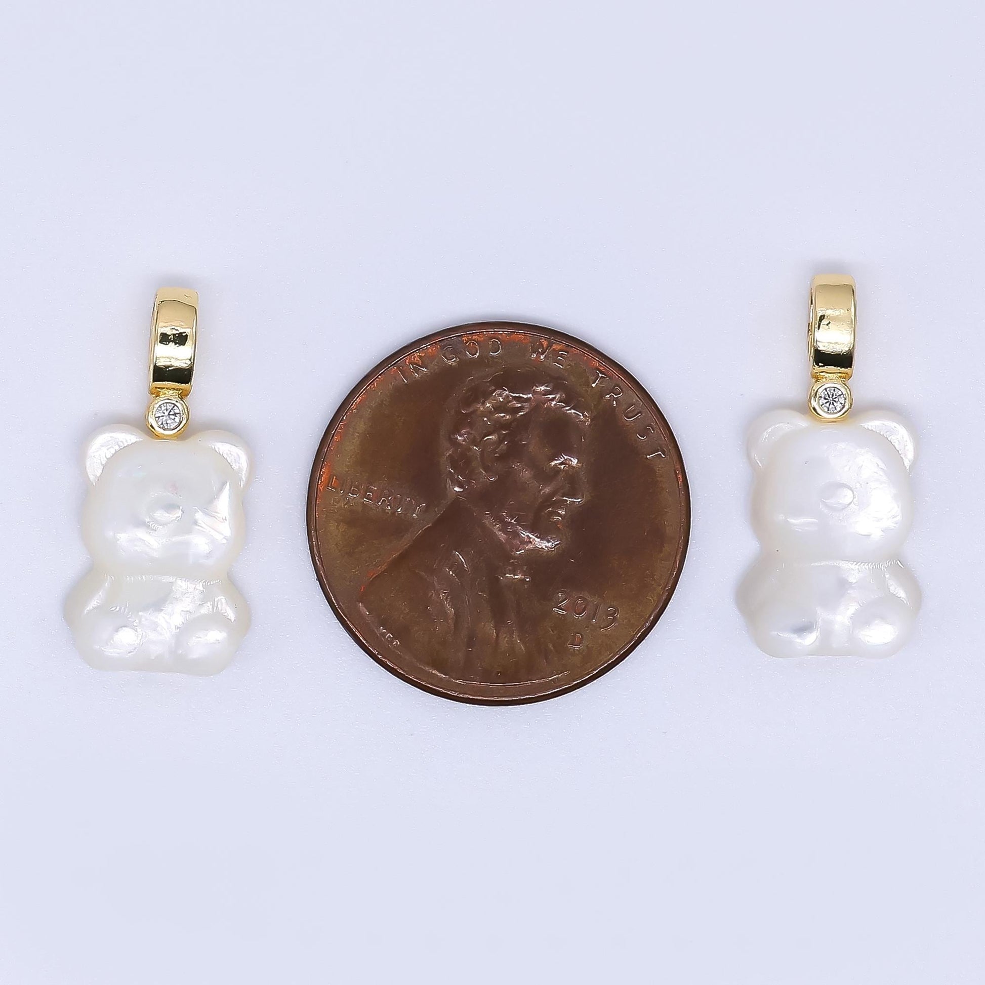 White 3d mini teddy bear pendant lead nickel free Pearl animal charm necklace bracelet jewelry making AF-558