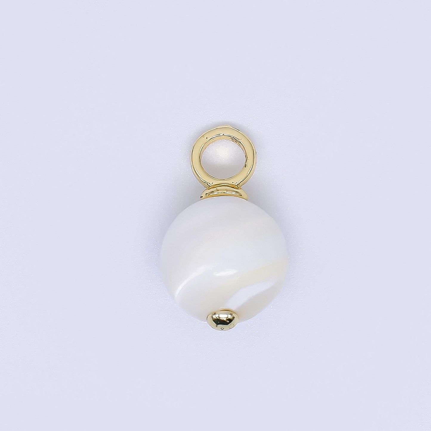Mini Gold Filled Brown Coffee Latte pearl charm 10 mm Round shape Shell Pearl charm CZ loop P-A1788