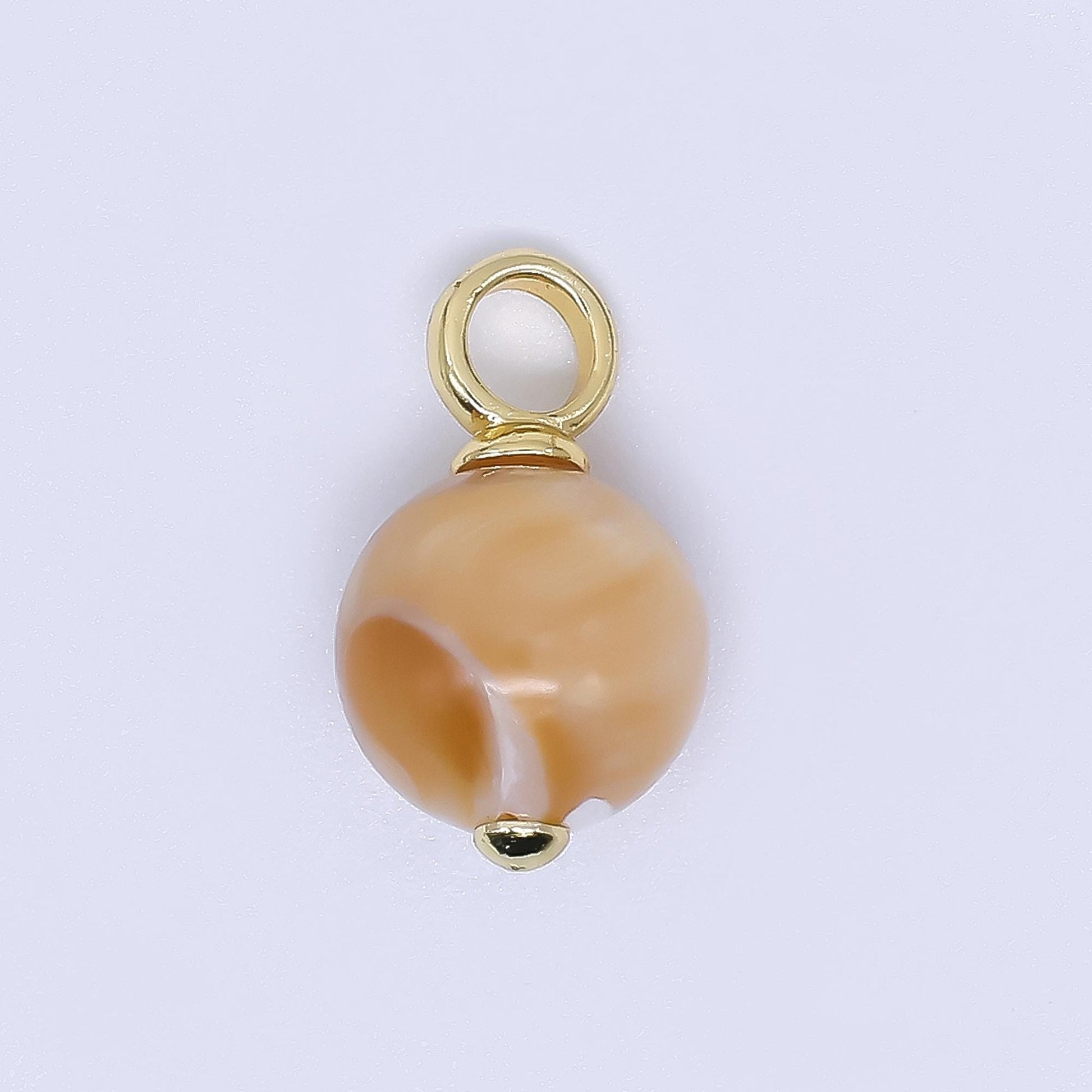 Mini Gold Filled Brown Coffee Latte pearl charm 10 mm Round shape Shell Pearl charm CZ loop P-A1788