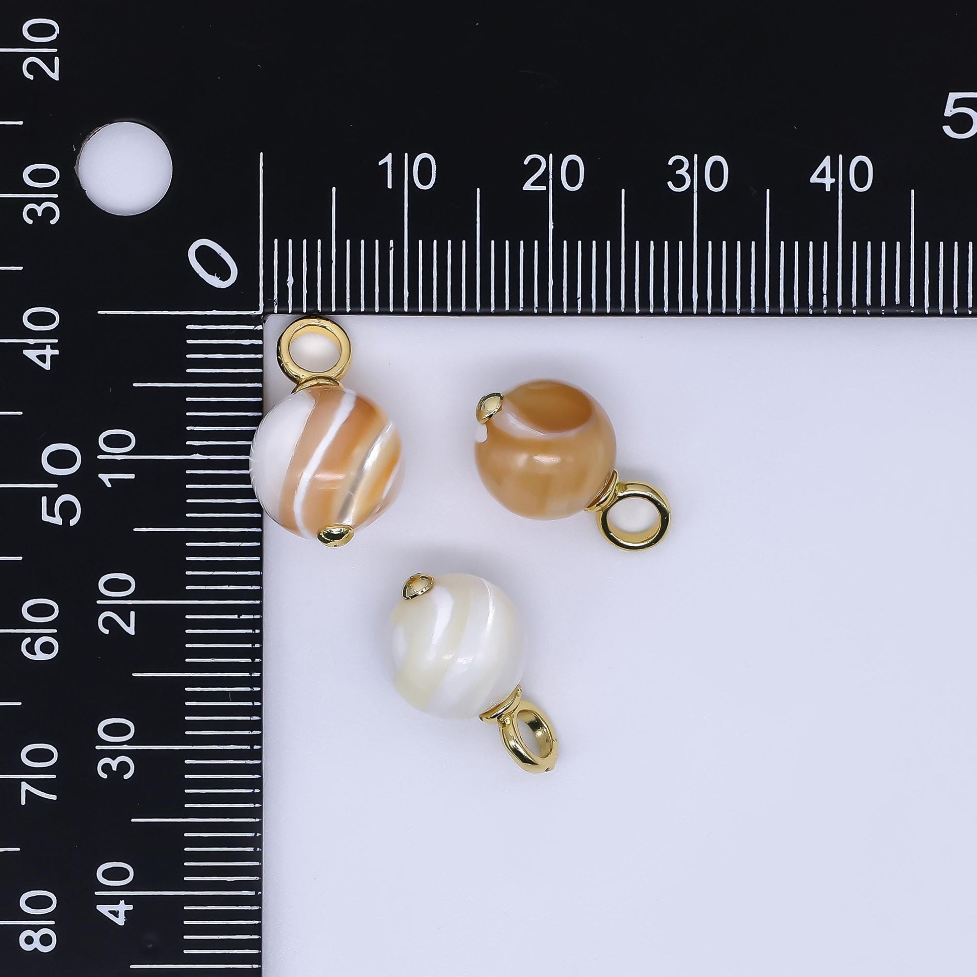 Mini Gold Filled Brown Coffee Latte pearl charm 10 mm Round shape Shell Pearl charm CZ loop P-A1788