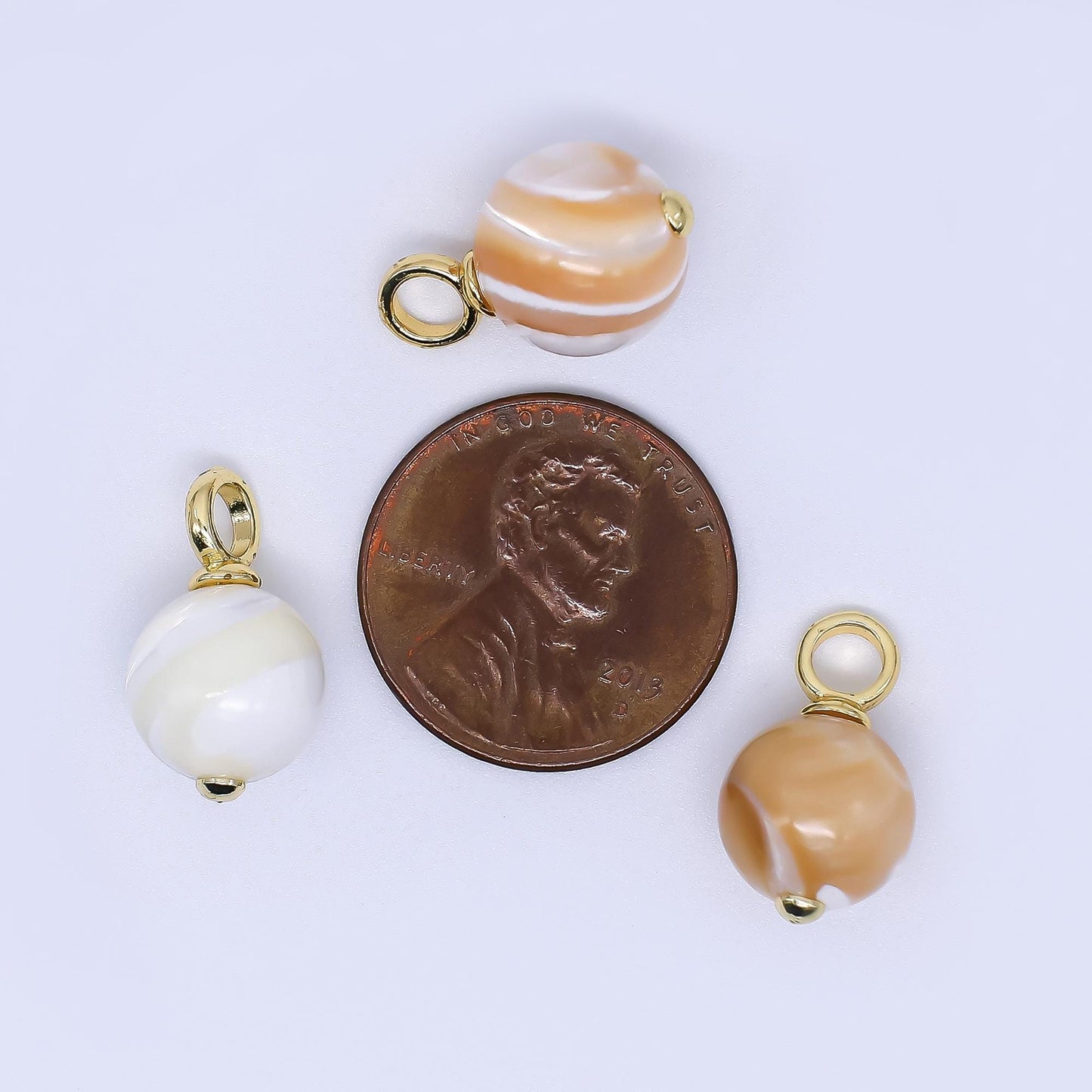 Mini Gold Filled Brown Coffee Latte pearl charm 10 mm Round shape Shell Pearl charm CZ loop P-A1788
