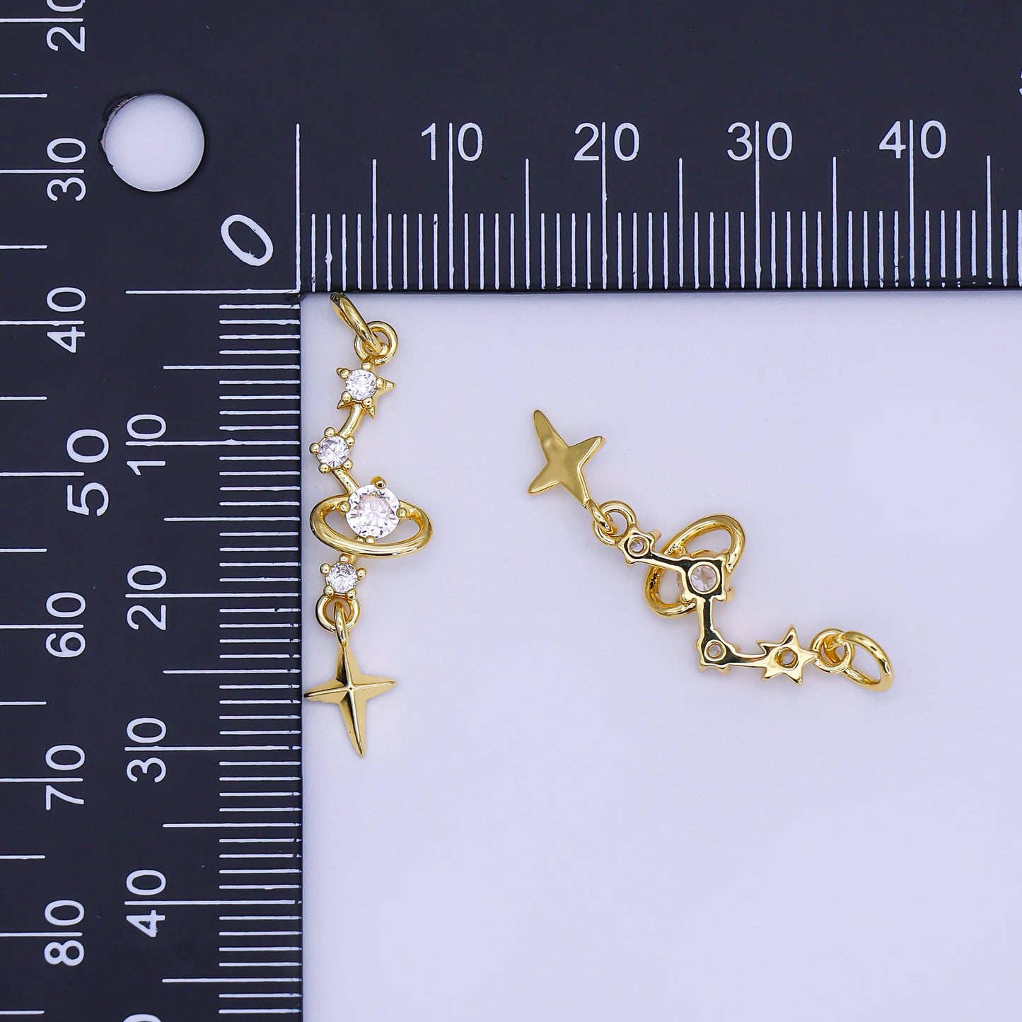 24K Gold Filled Mini North Bright Stars Cubic Zirconia Charm Drop Charm CZ Celestial For Earring Bracelet Necklace | AJ-493