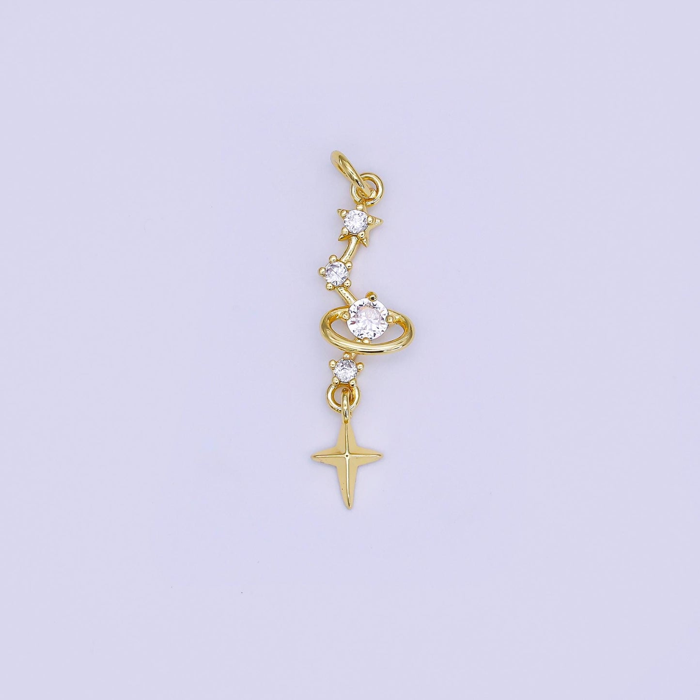 24K Gold Filled Mini North Bright Stars Cubic Zirconia Charm Drop Charm CZ Celestial For Earring Bracelet Necklace | AJ-493