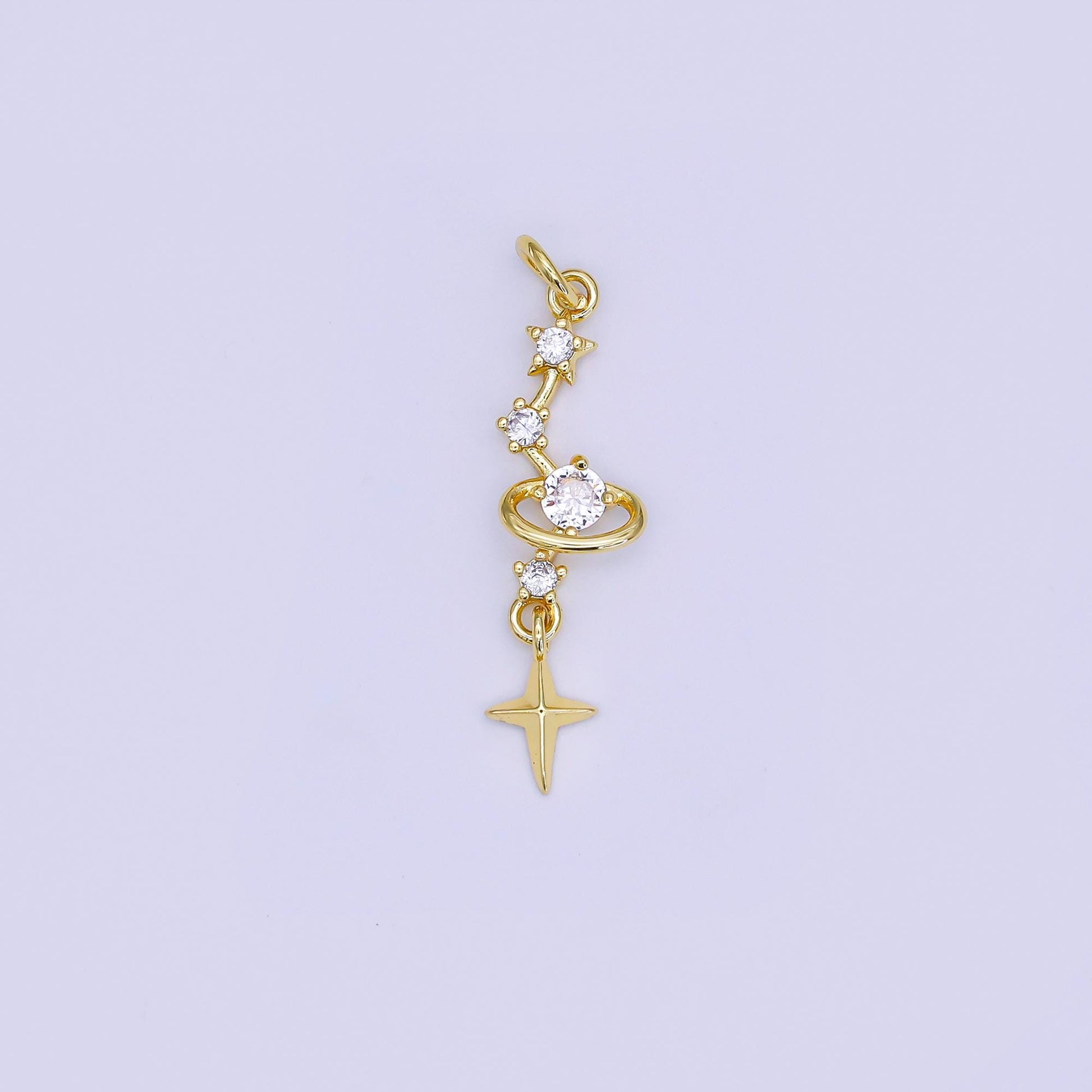 24K Gold Filled Mini North Bright Stars Cubic Zirconia Charm Drop Charm CZ Celestial For Earring Bracelet Necklace | AJ-493