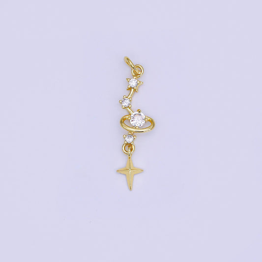 24K Gold Filled Mini North Bright Stars Cubic Zirconia Charm Drop Charm CZ Celestial For Earring Bracelet Necklace | AJ-493