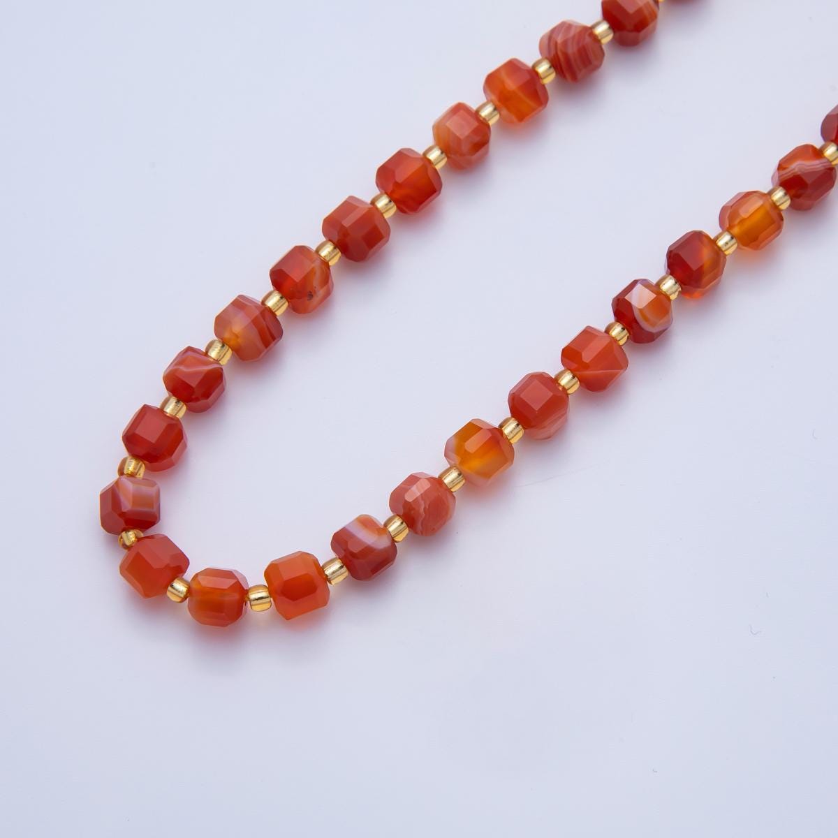 Red Carnelian Natural Gemstone 6.5mm Faceted Cube Dice Square Beads Strand | WA-3552