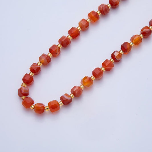 Red Carnelian Natural Gemstone 6.5mm Faceted Cube Dice Square Beads Strand | WA-3552