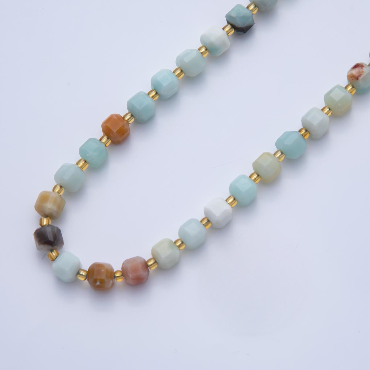 Green Amazonite Natural Gemstone 6.5mm Faceted Cube Dice Square Beads Strand | WA-3561