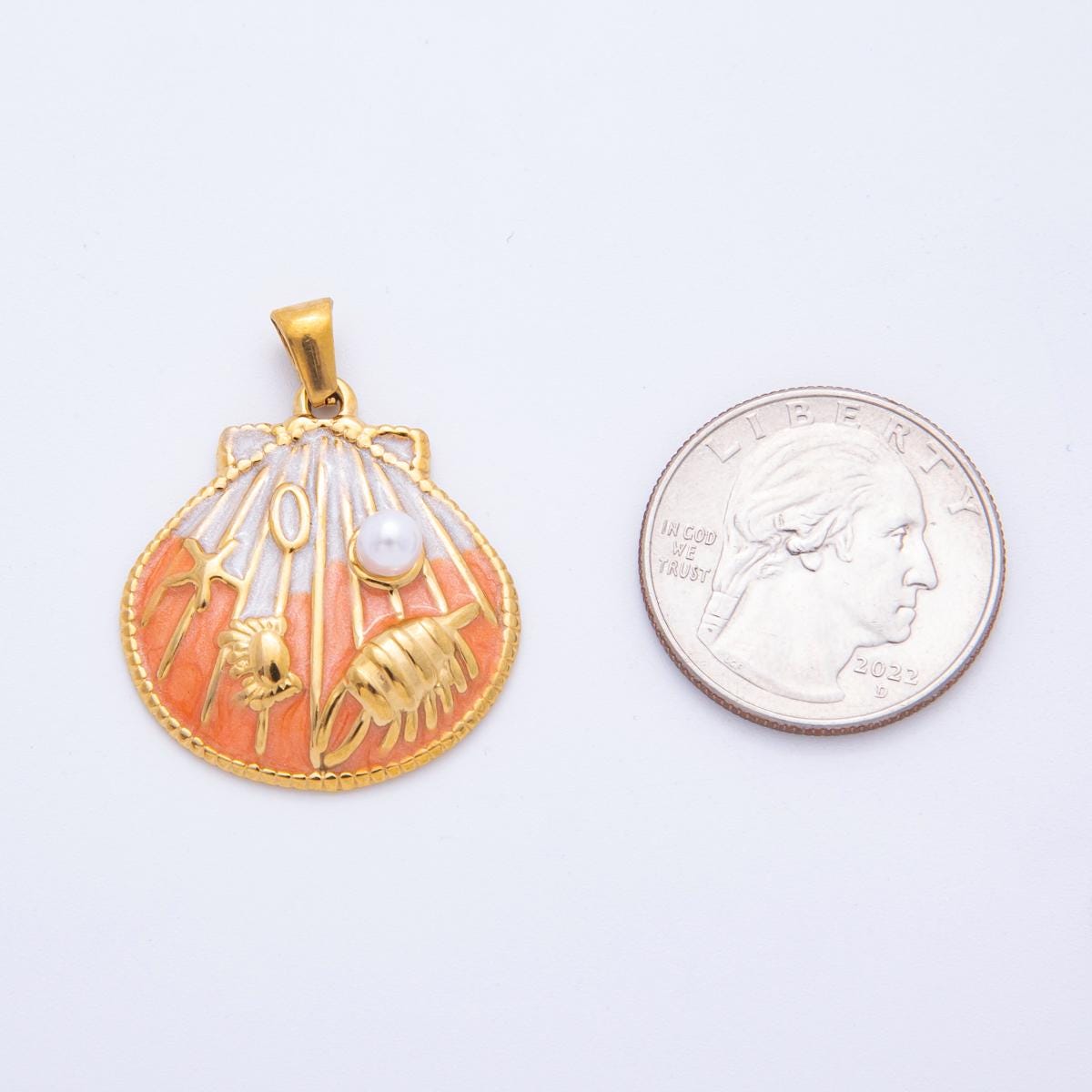 PVD Gold Stainless Steel Colorful Enamel Clam Shell Charm Beach Jewelry Making Supply | J-497