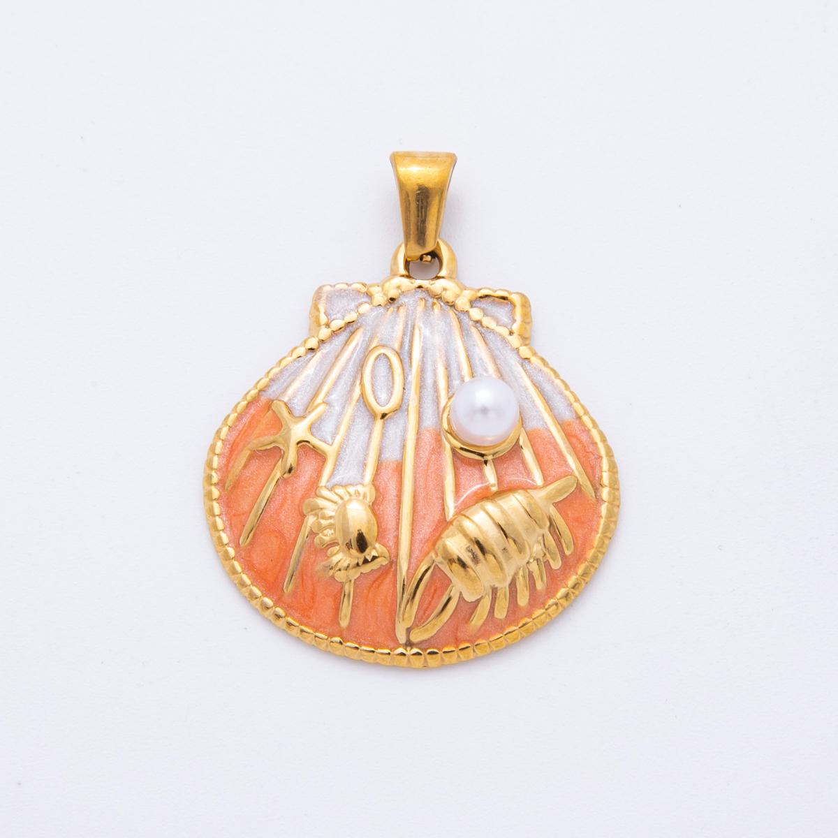 PVD Gold Stainless Steel Colorful Enamel Clam Shell Charm Beach Jewelry Making Supply | J-497