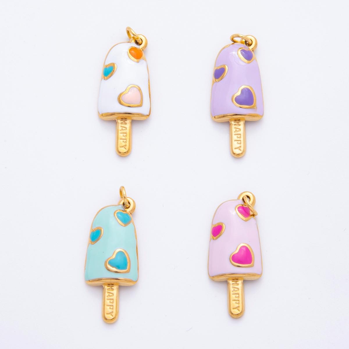 Enamel Pop Stick Ice Cream CHARMS for necklace Bracelet Artsy Cute Heart PVD Gold Stainless Steel Tarnish Free Charm j-448