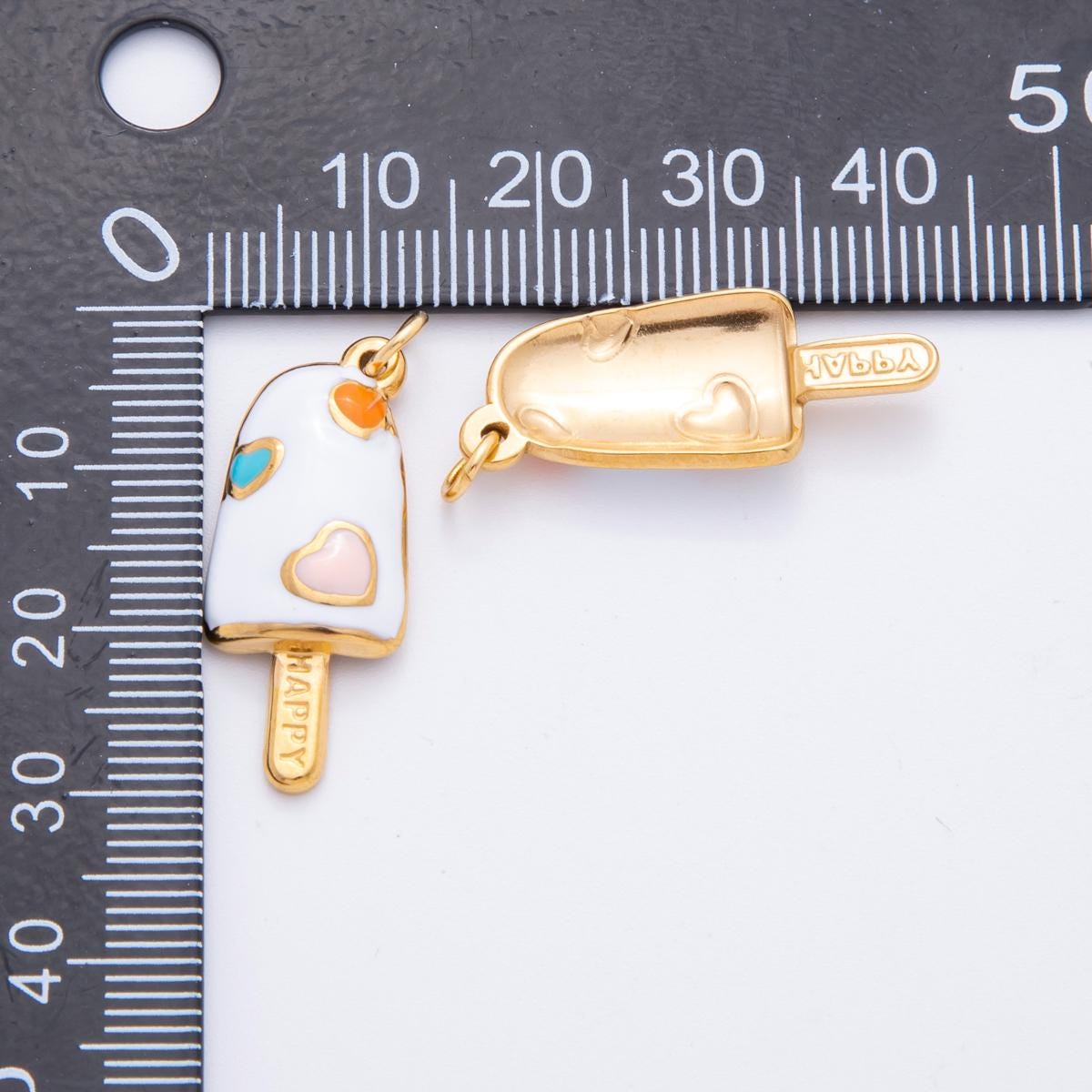 Enamel Pop Stick Ice Cream CHARMS for necklace Bracelet Artsy Cute Heart PVD Gold Stainless Steel Tarnish Free Charm j-448