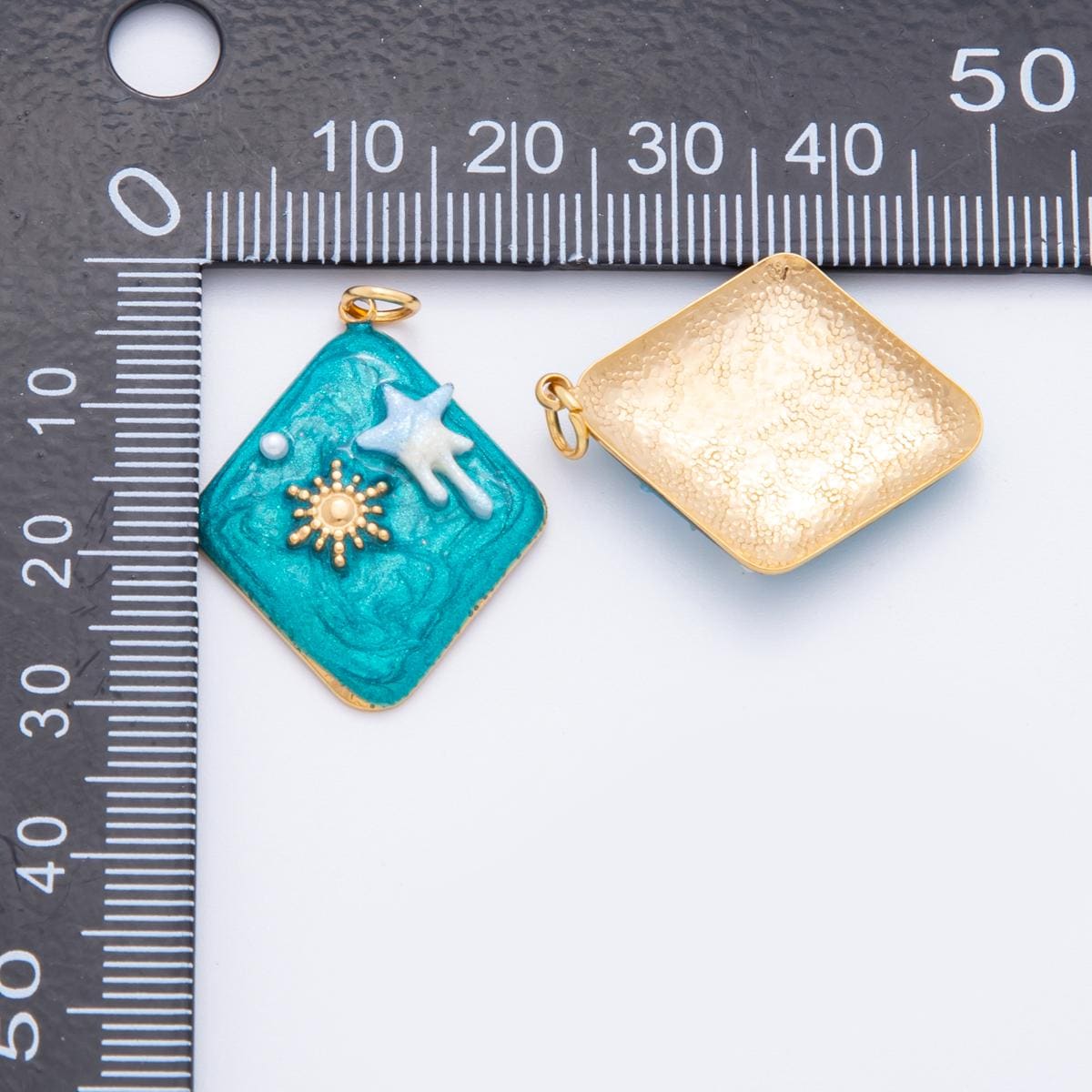 PVD Gold Stainless Steel Rhombus Enamel Blue Sky Charm Star Celestial Jewelry Making Supply | J-454