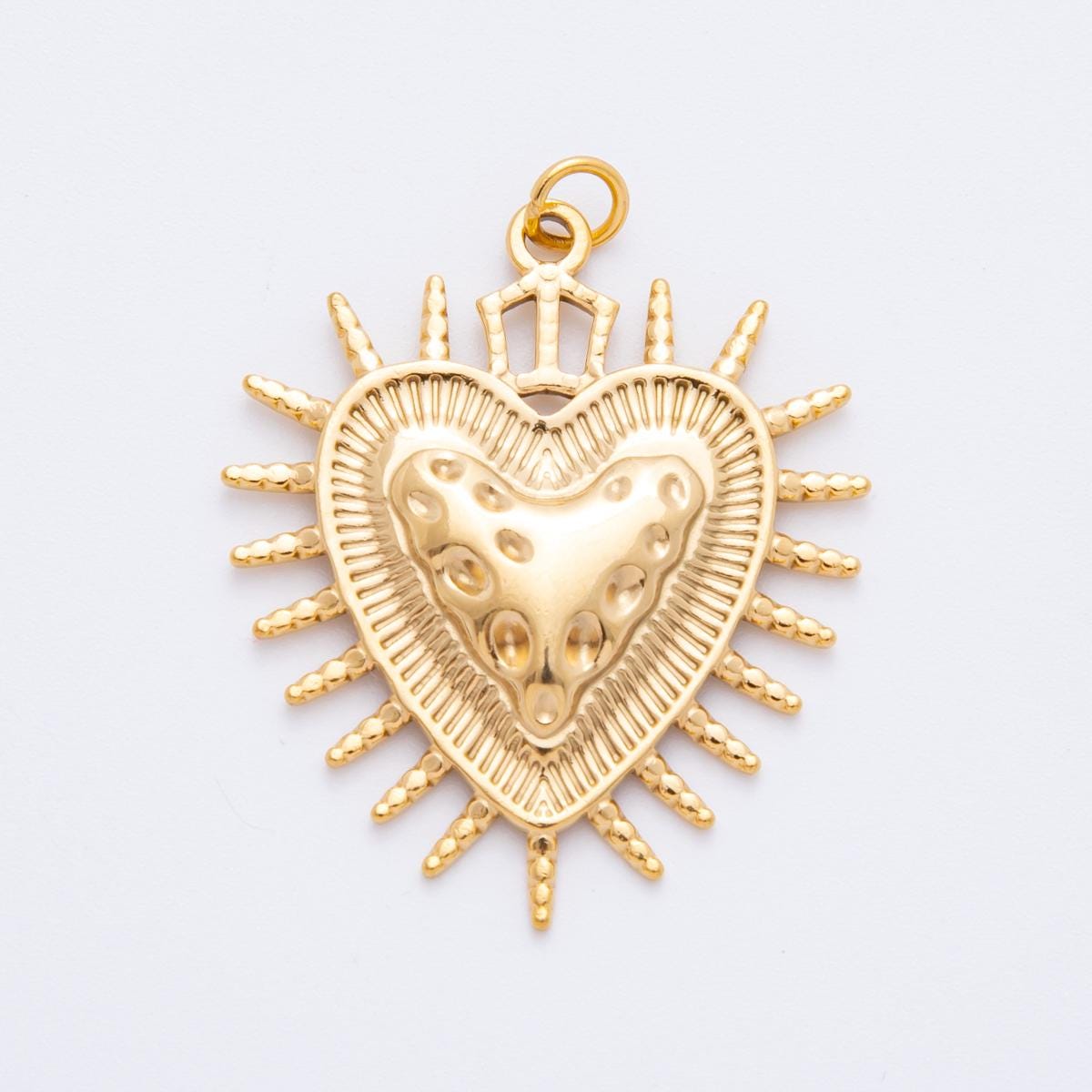 Dainty Gold Stainless Steel Hammered Gold Heart Pendant with Spiked Edge for scarf Necklace Charm J-463