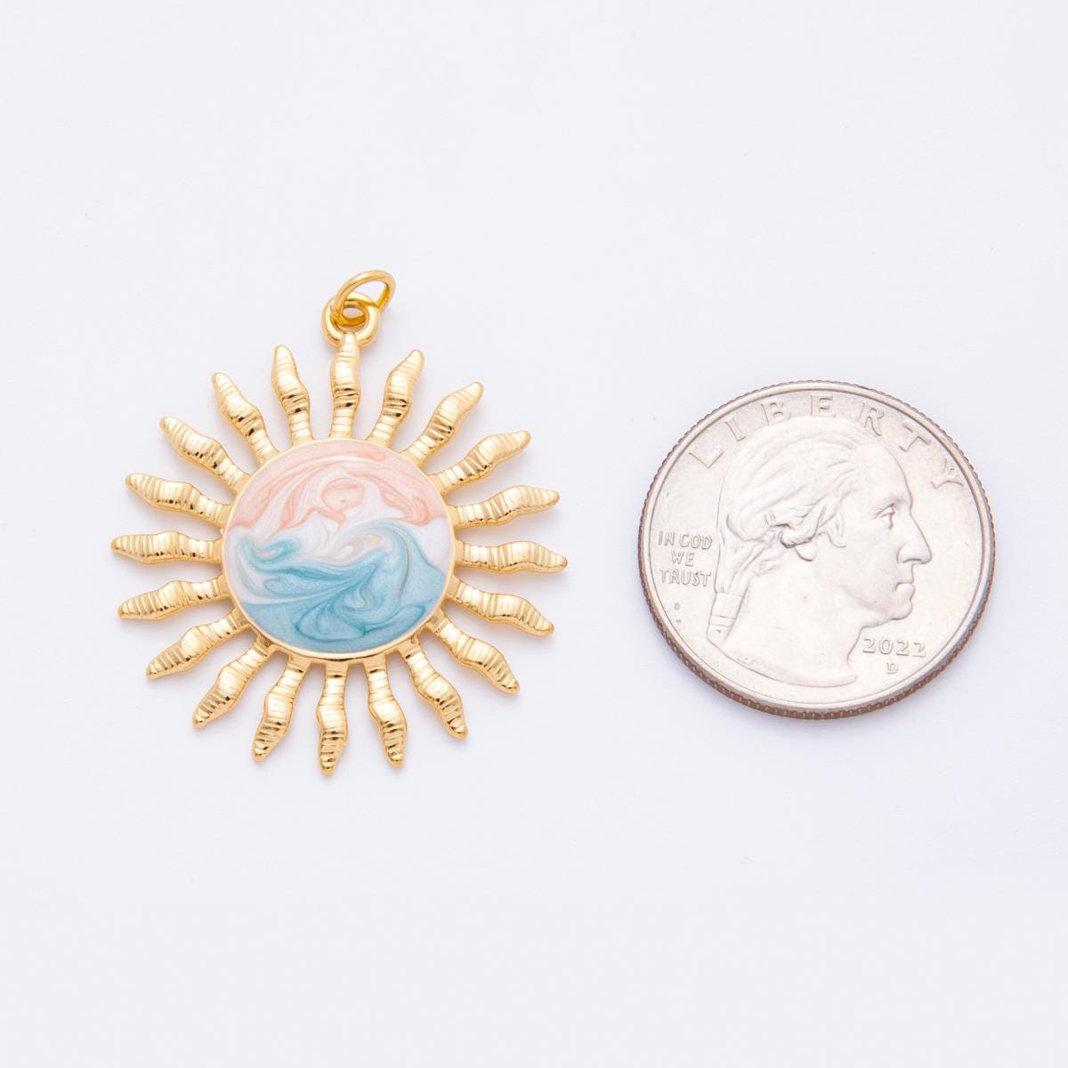 Big Gold Stainless Steel Enamel Gold Sun Pendant Colorful Sunburst Pendant for scarf Necklace Charm J-490