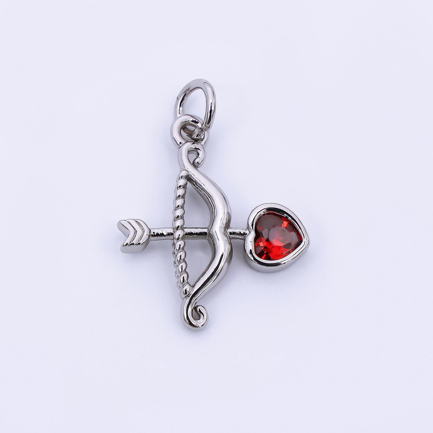 24K Gold Filled 18mm Red Heart-Shaped CZ Cupid Arrow Charm in Gold & Silver | M-573