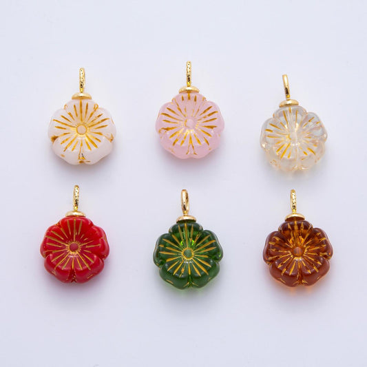 Dainty Czech Glass Beads Hibiscus Beads Charm Wildflower Beads Pendant Colorful Floral Necklace Bracelet Component E-864