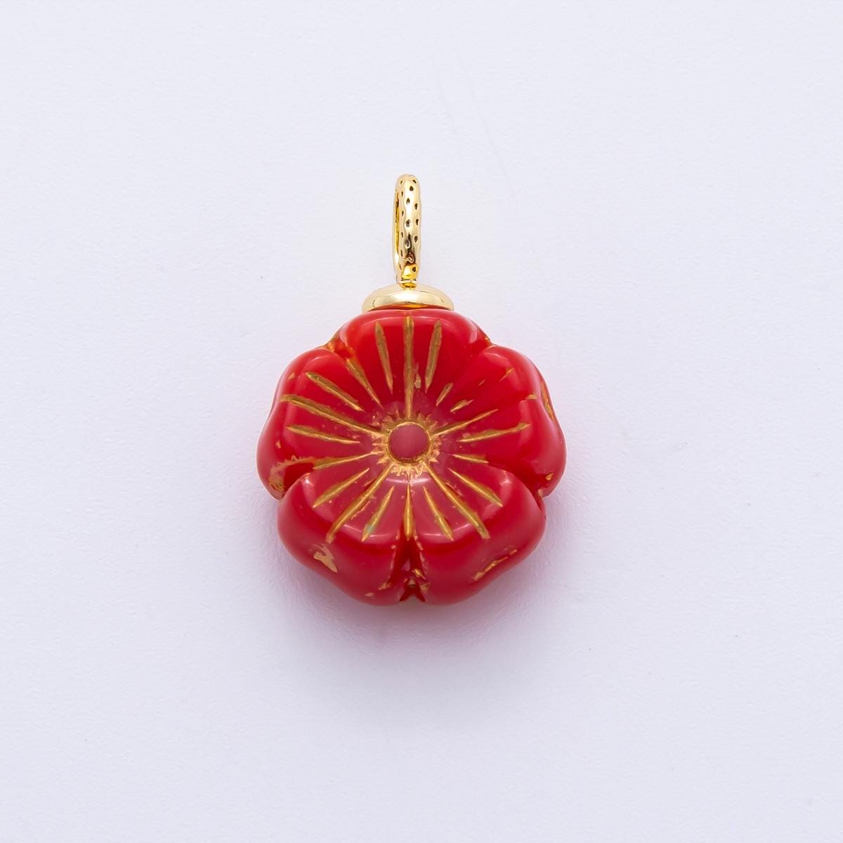 Dainty Czech Glass Beads Hibiscus Beads Charm Wildflower Beads Pendant Colorful Floral Necklace Bracelet Component E-864