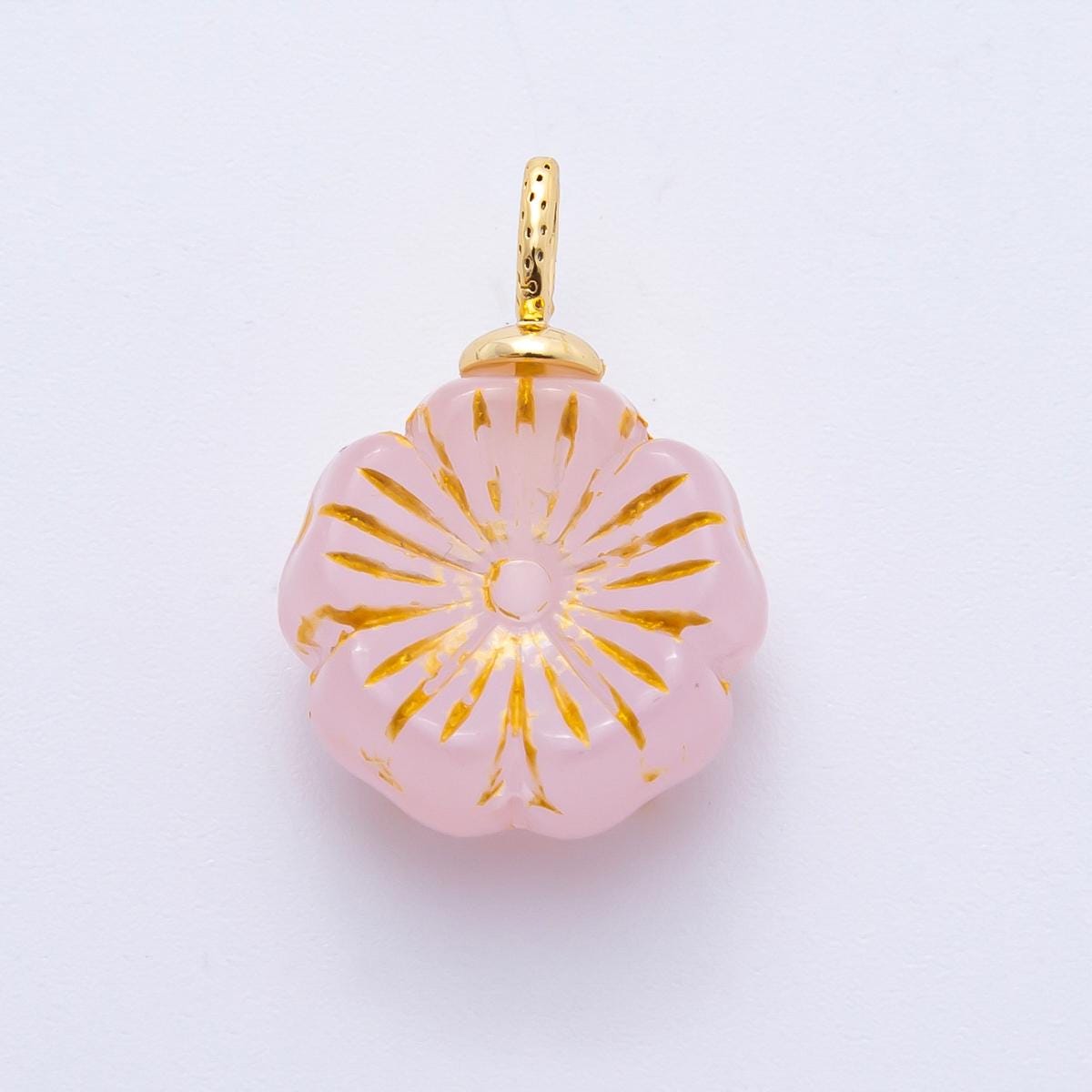 Dainty Czech Glass Beads Hibiscus Beads Charm Wildflower Beads Pendant Colorful Floral Necklace Bracelet Component E-864