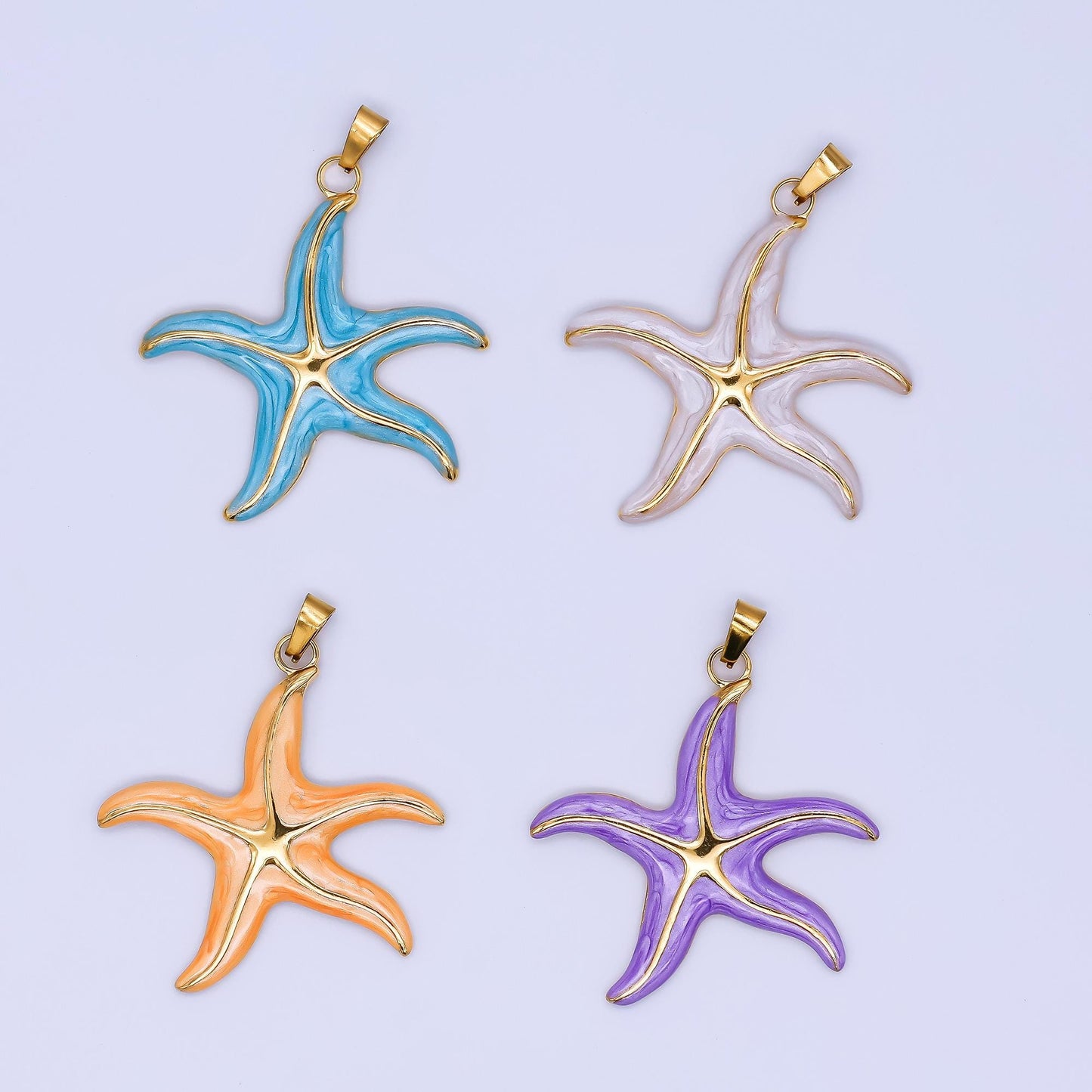 Multi Color Enamel Star Fish PVD Gold Plated Steel Starfish Beach Under the Sea Animal Charm | J-141