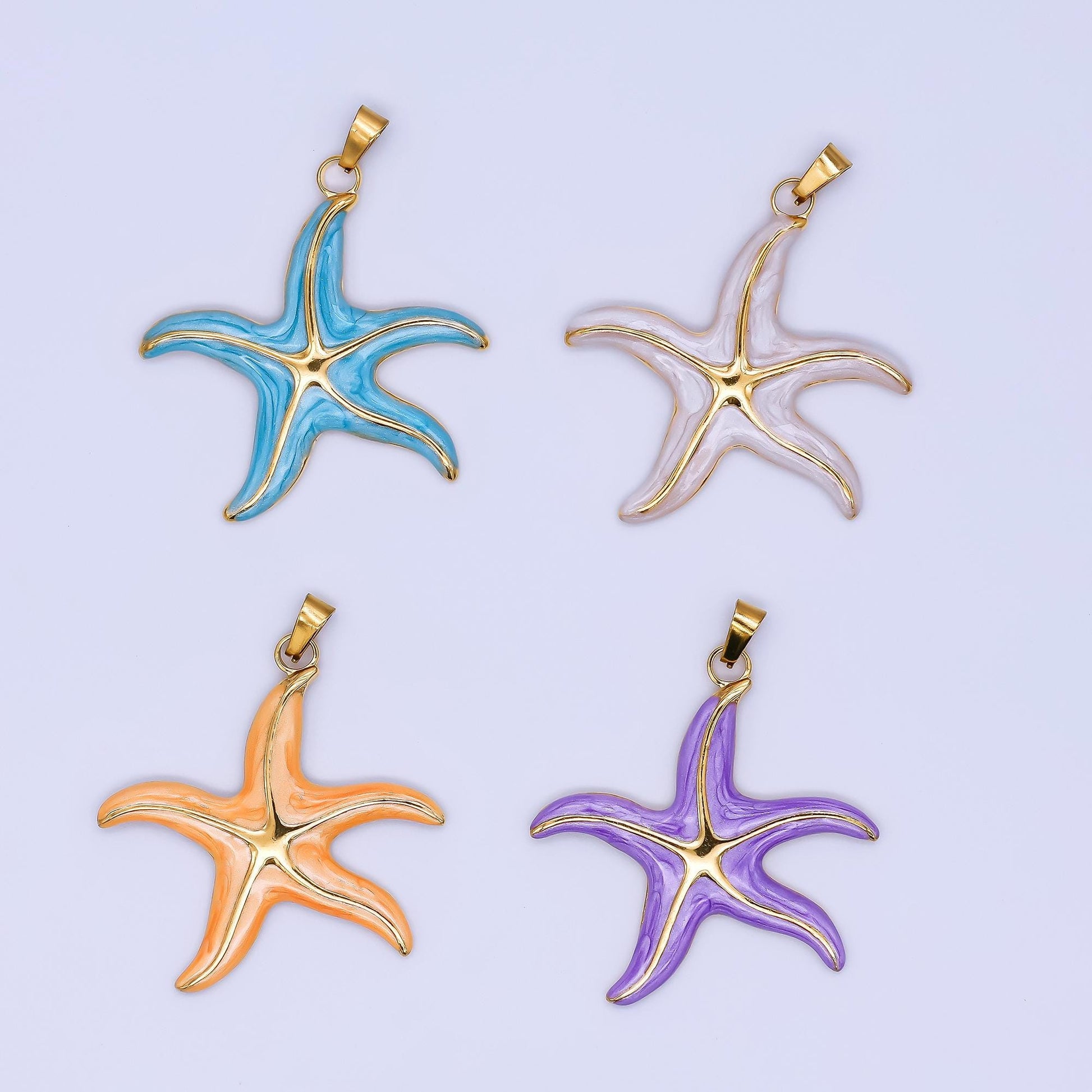 Multi Color Enamel Star Fish PVD Gold Plated Steel Starfish Beach Under the Sea Animal Charm | J-141