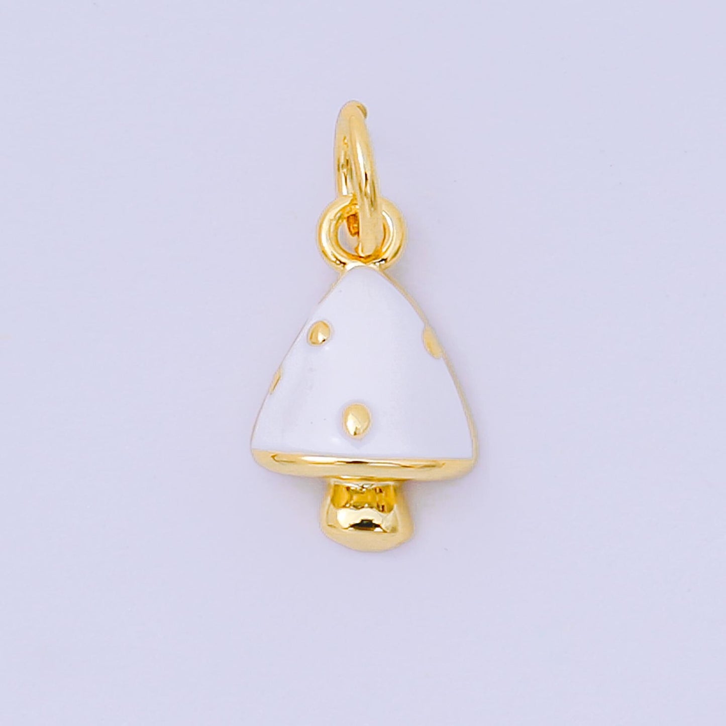 24K Gold Filled Red, White Enamel Forest Mushroom Plant Charm | D-536