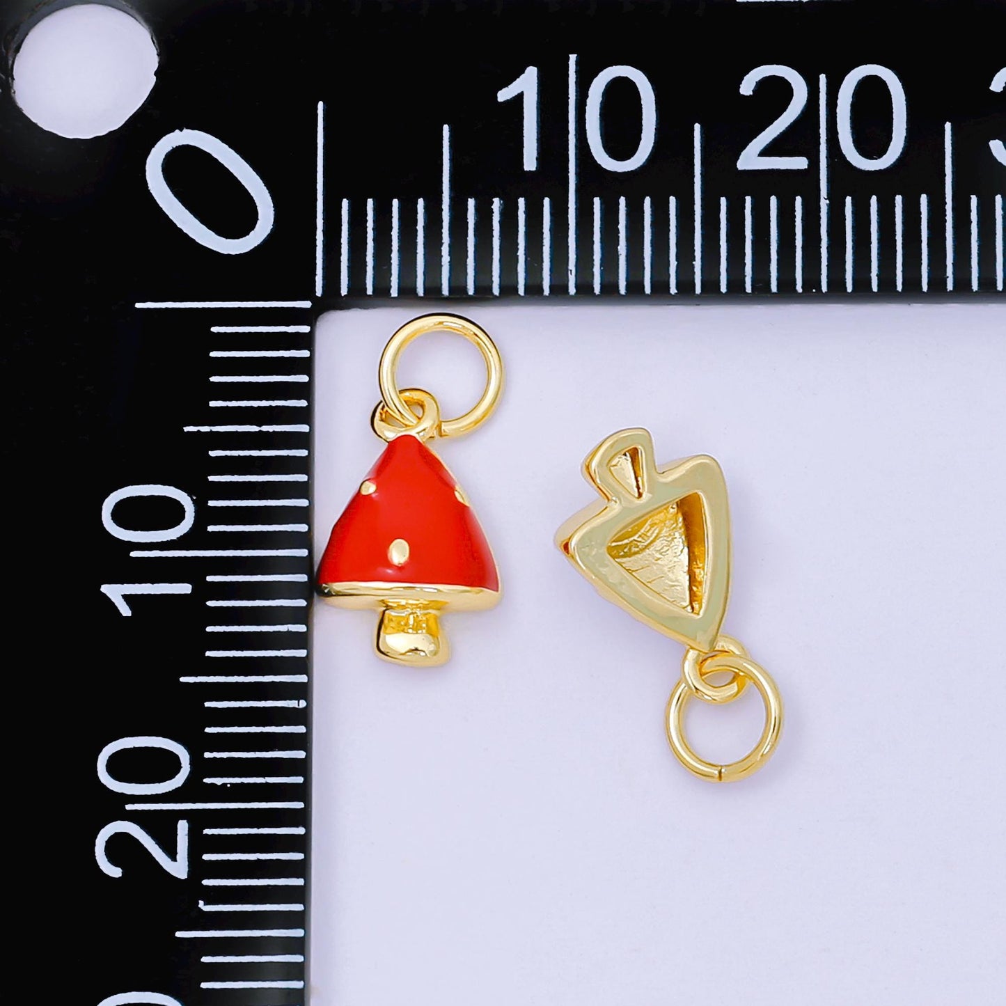 24K Gold Filled Red, White Enamel Forest Mushroom Plant Charm | D-536