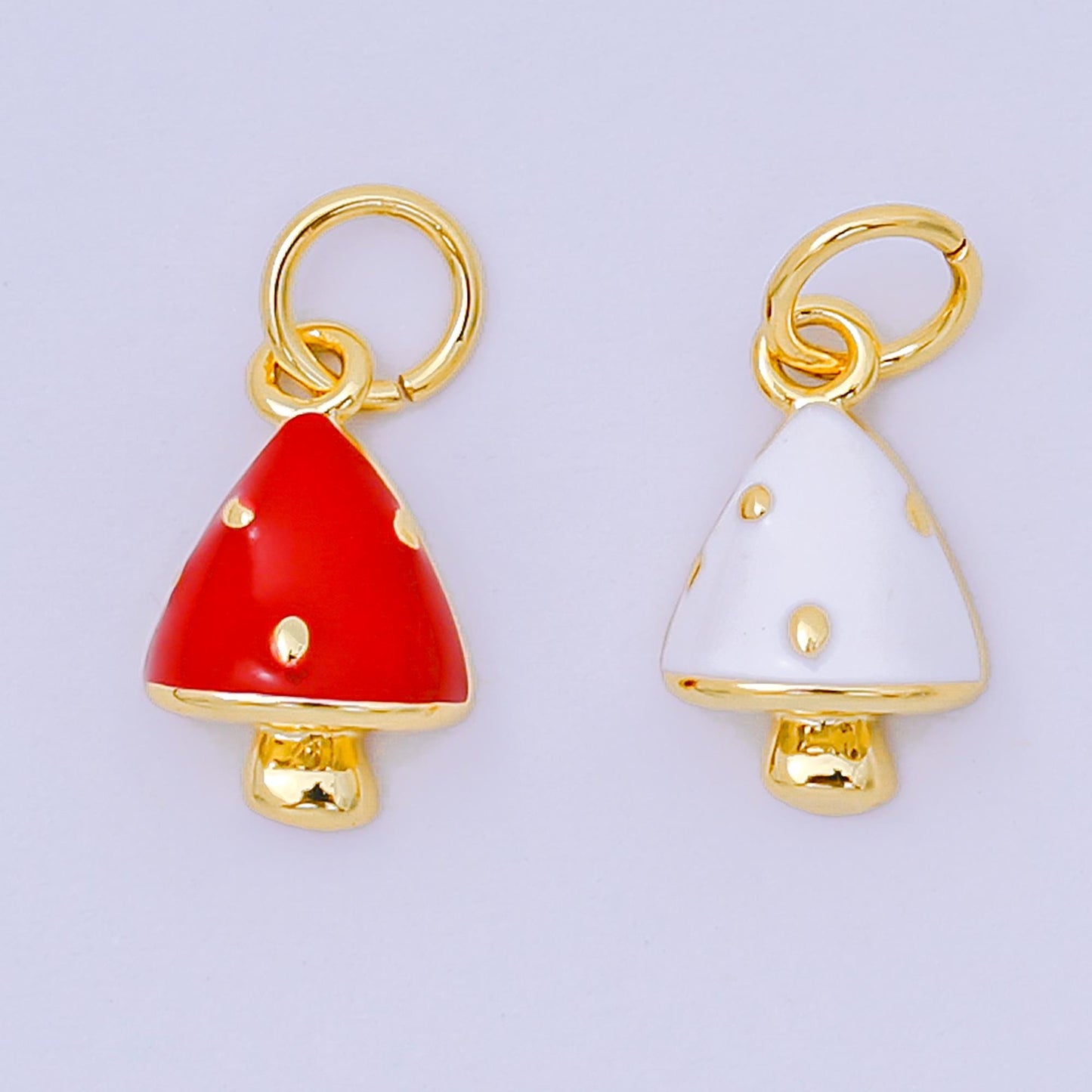 24K Gold Filled Red, White Enamel Forest Mushroom Plant Charm | D-536
