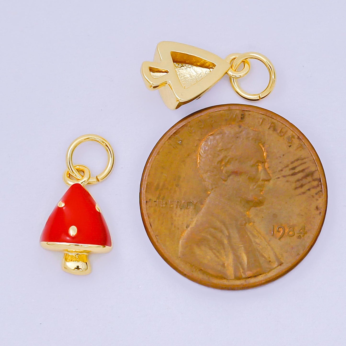 24K Gold Filled Red, White Enamel Forest Mushroom Plant Charm | D-536
